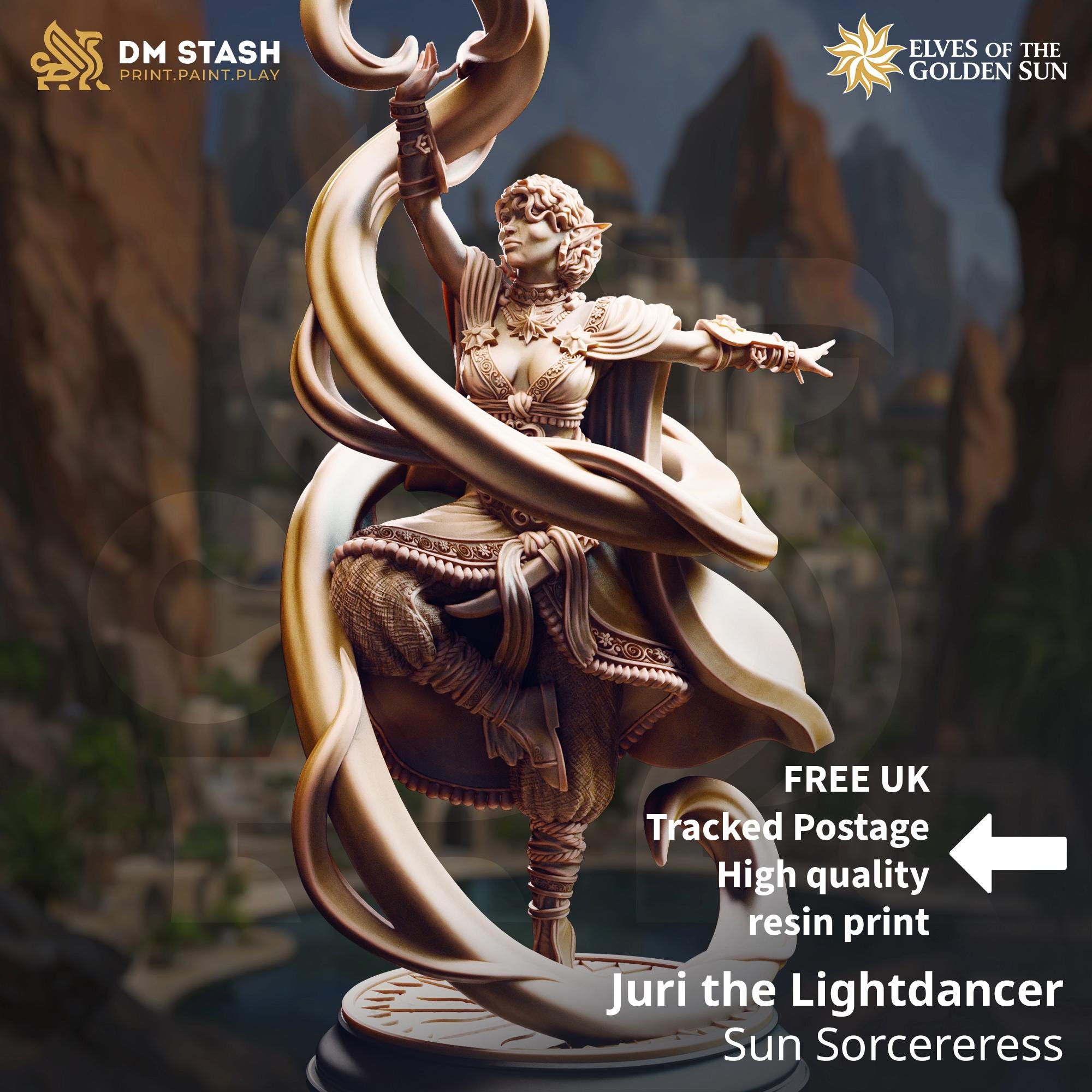 Juri The Lightdancer | Female Sun Elf Mage Wizard Sorcerer| 32mm / 28mm / 75mm | Ideal for Tabletop RPGs | Dungeons and Dragons - Dm Stash