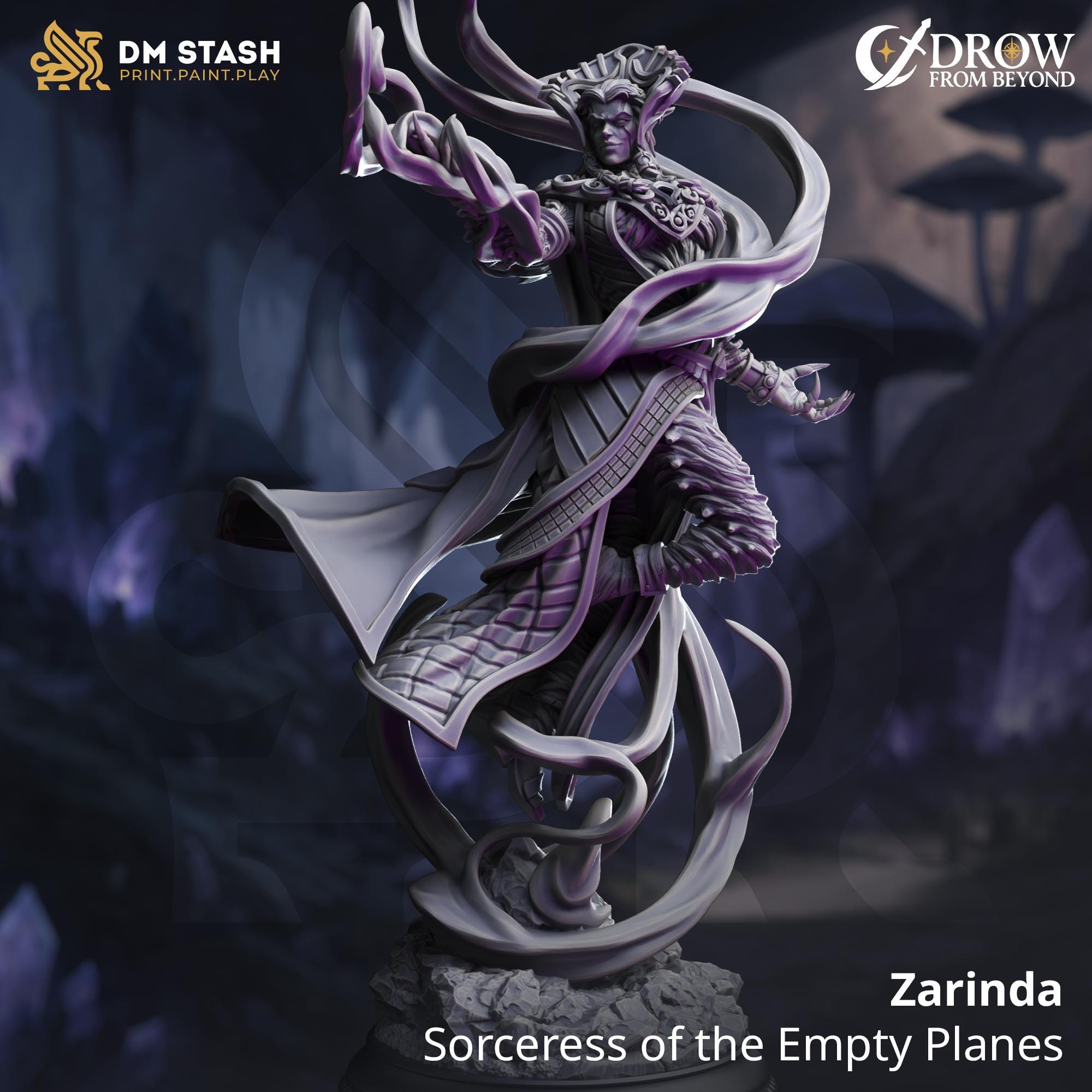 Zarinda | Female Drow Dark Elf Mage Wizard Sorcerer| 32mm / 28mm / 75mm | Ideal for Tabletop RPGs | Dungeons and Dragons - Dm Stash