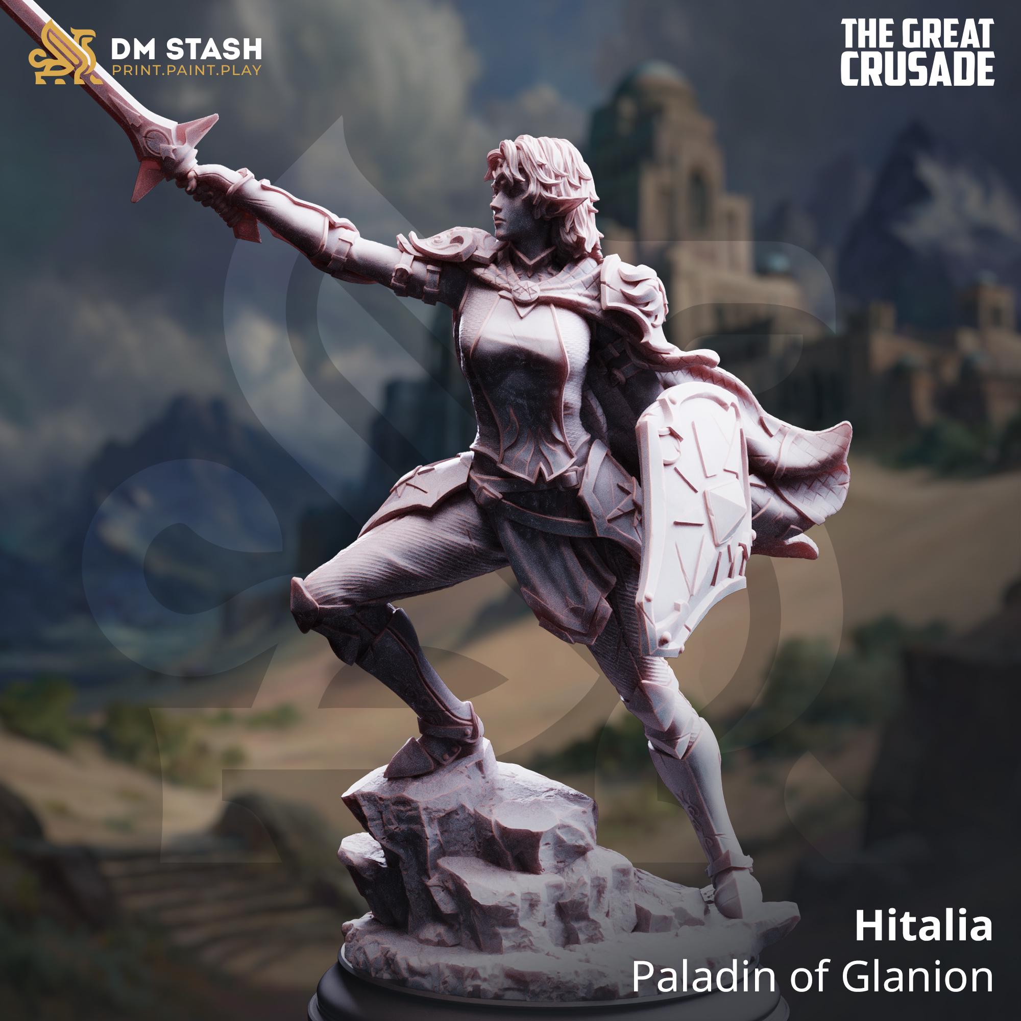 Hitalia Female Paladin Miniature DND Miniature | 32mm Resin RPG Figure Dungeons and Dragons