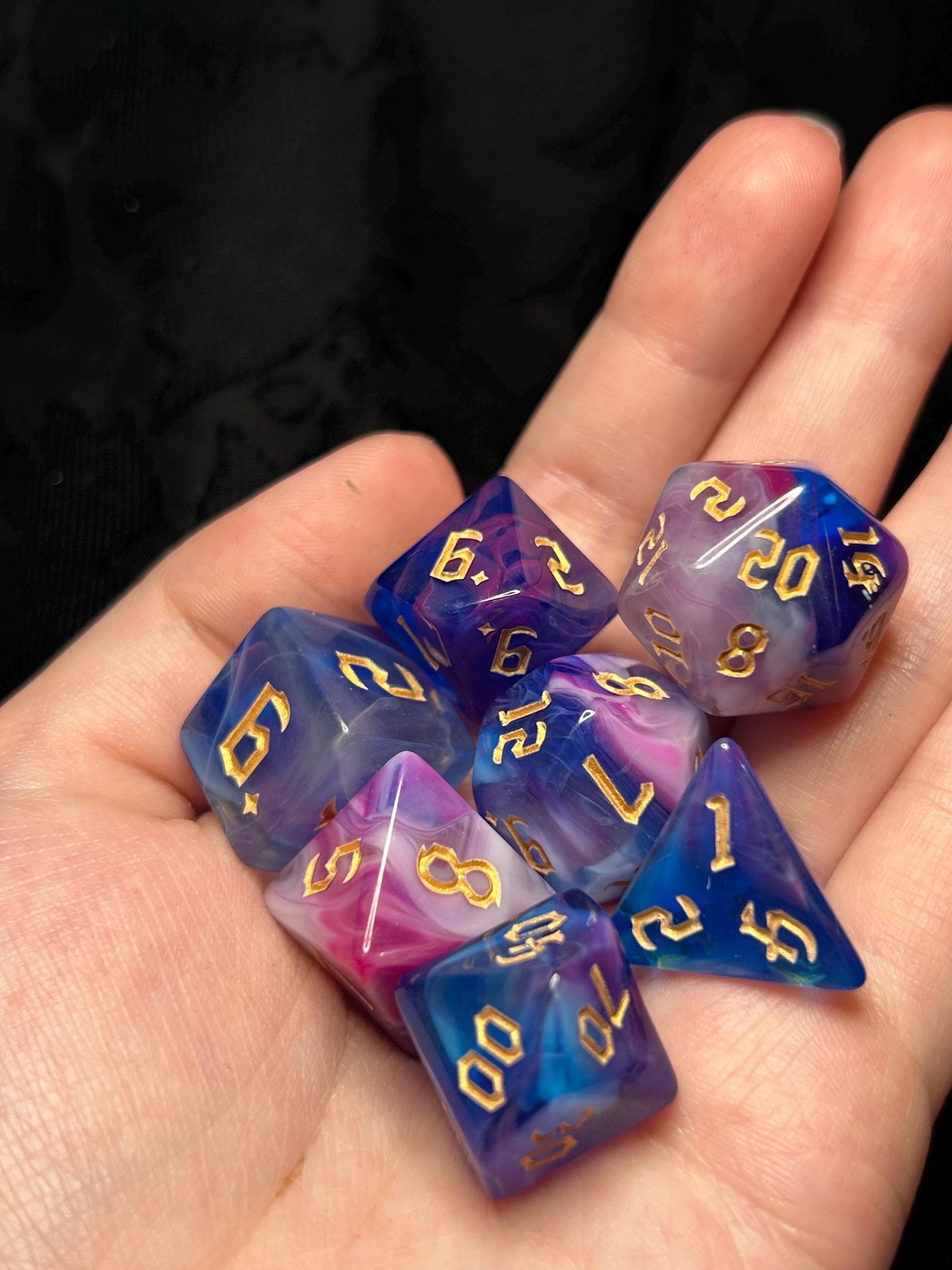 Starlight Mirage | Pink Purple Blue Swirl DnD Dice Set | 7pc Resin RPG Dice | Magical Sorcerer Dice for Dungeons and Dragons, TTRPG Gift