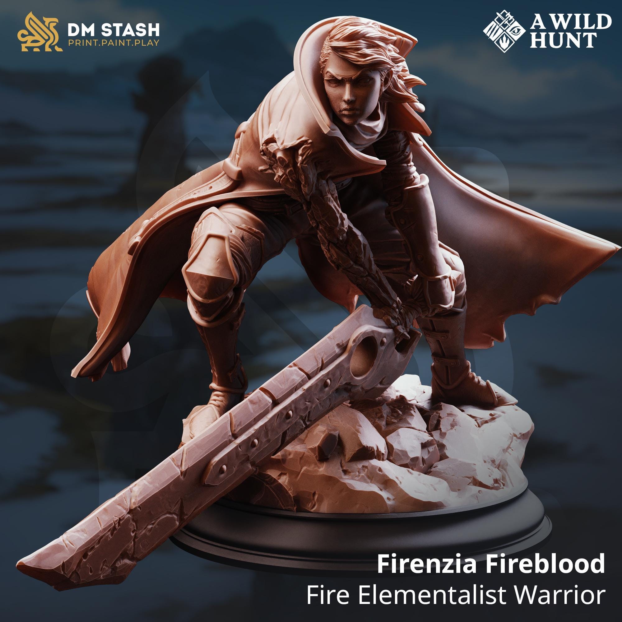 Firenzia Fireblood | Fire Genasi Fighter Paladin | 32mm / 28mm / 75mm | Ideal for Tabletop RPGs | Dungeons and Dragons - Dm Stash