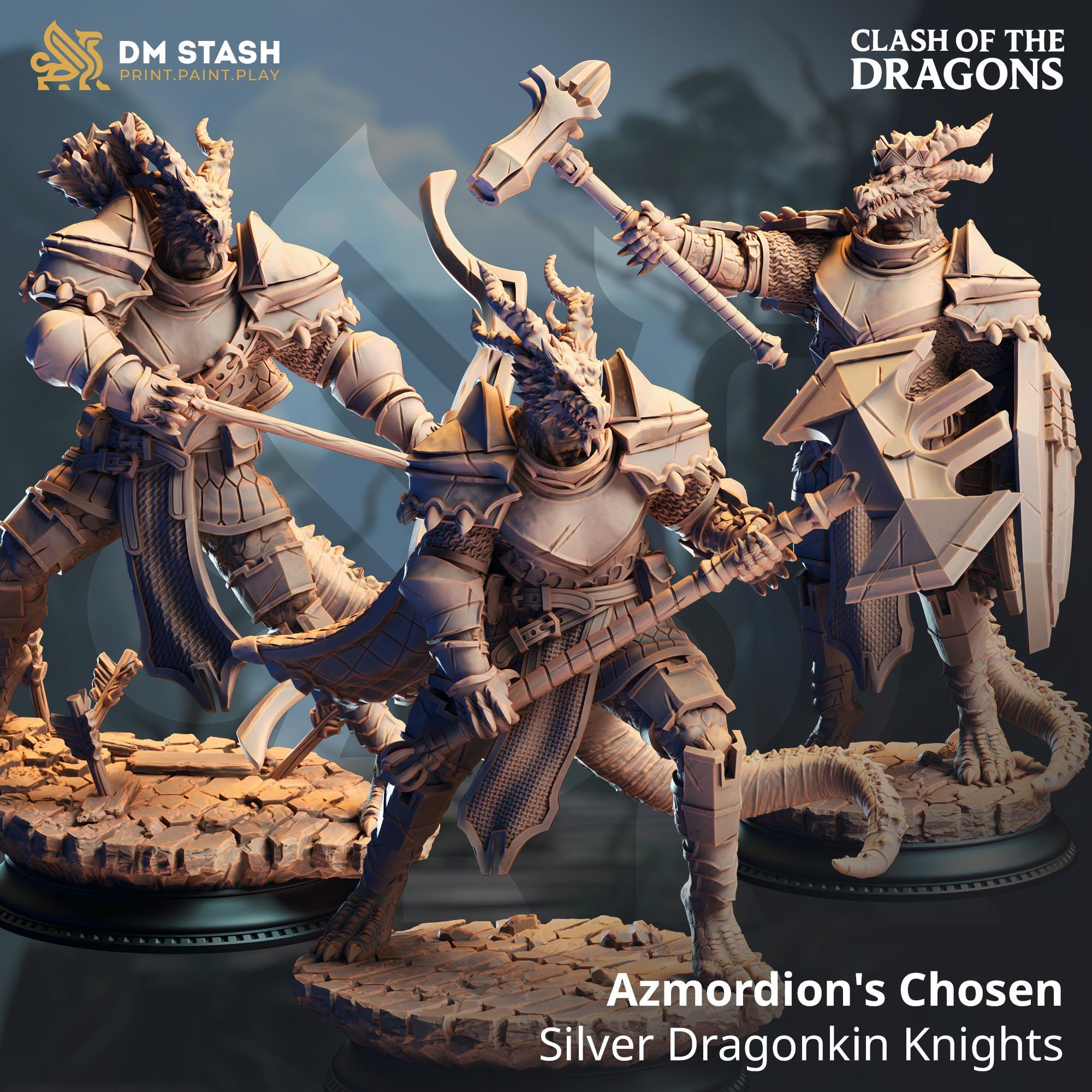 Azmordion's Chosen Dragonborn Fighter DND Miniature | 32mm Resin RPG Figure Dungeons and Dragons