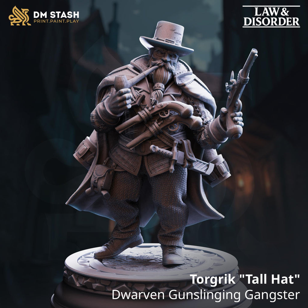 Torgrik Tall Hat | Dwarf Gunslinger DND Miniature | 32mm Resin RPG Dungeons and Dragons