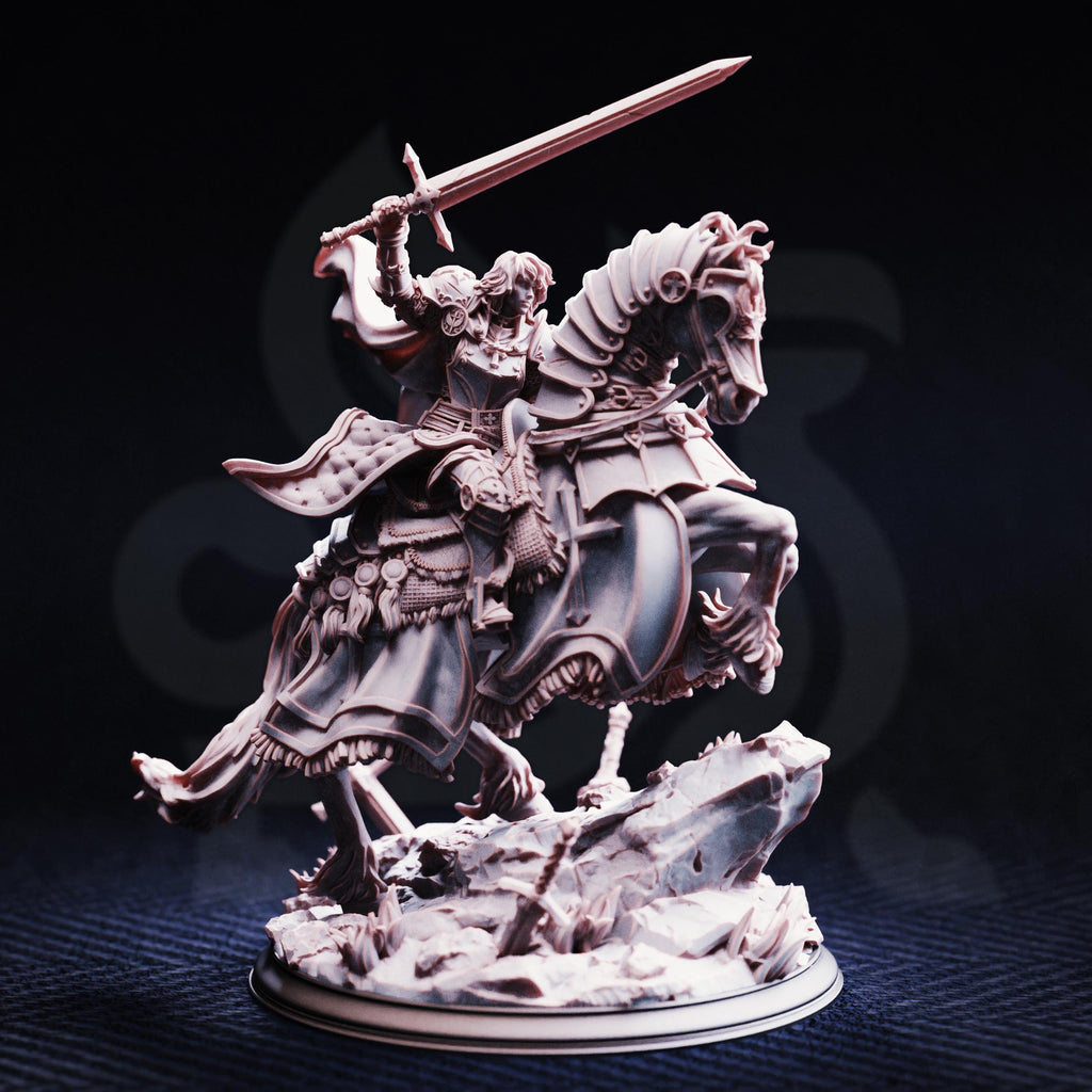 Jeanne Maiden Of Justice With Mount | Human Paladin Fighter | 32mm / 28mm / 75mm | Ideal for Tabletop RPGs | Dungeons and Dragons - Dm Stash