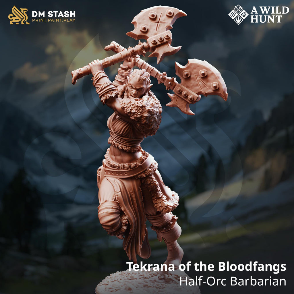 Tekrana Half Orc Warrior | Orc Fighter Paladin Barbarian | 32mm / 28mm / 75mm | Ideal for Tabletop RPGs | Dungeons and Dragons - Dm Stash