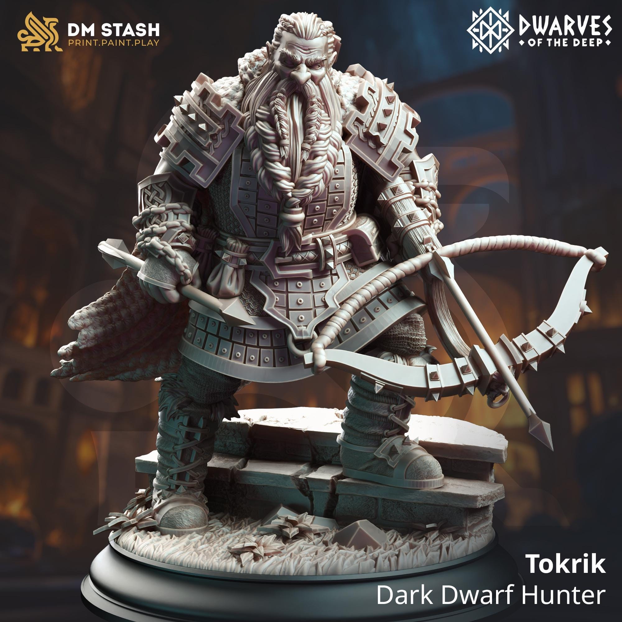 Tokrik | Dwarf Duergar Fighter Ranger Hunter | 32mm / 28mm / 75mm | Ideal for Tabletop RPGs | Dungeons and Dragons - Dm Stash