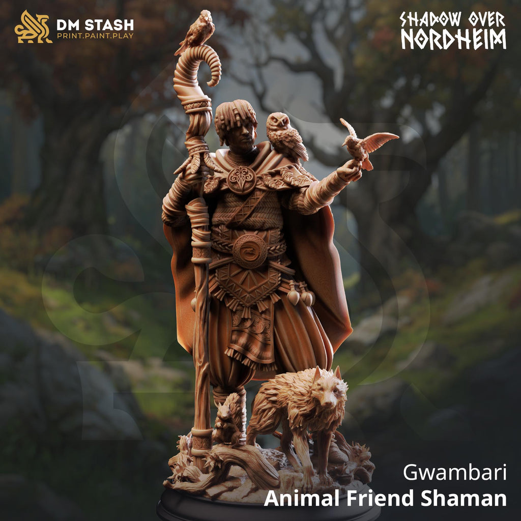 Gwambari Animal Friend | Human Druid Ranger Fighter Cleric | 32mm / 28mm / 75mm | Ideal for Tabletop RPGs | Dungeons and Dragons - Dm Stash