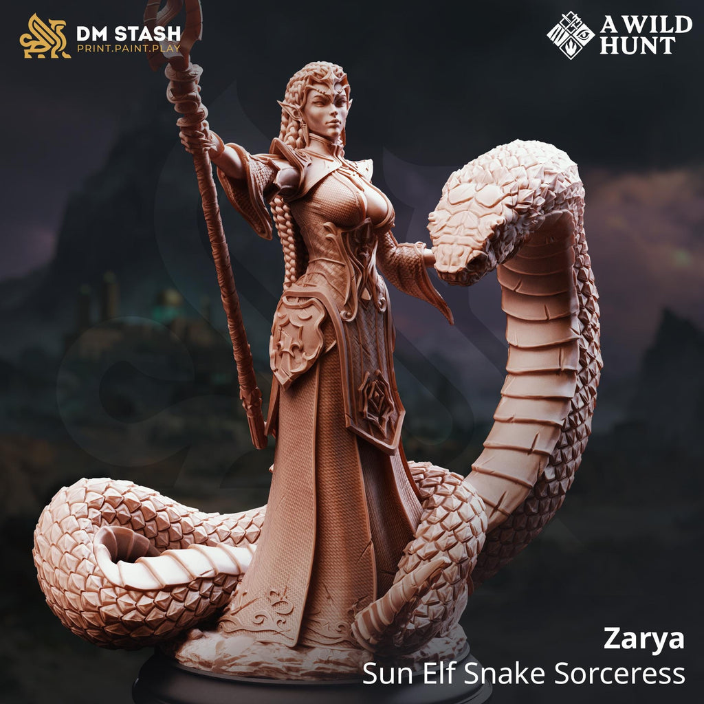 Zarya Snake Sorceress | Female Sun Elf Mage Wizard Sorcerer| 32mm / 28mm / 75mm | Ideal for Tabletop RPGs | Dungeons and Dragons - Dm Stash