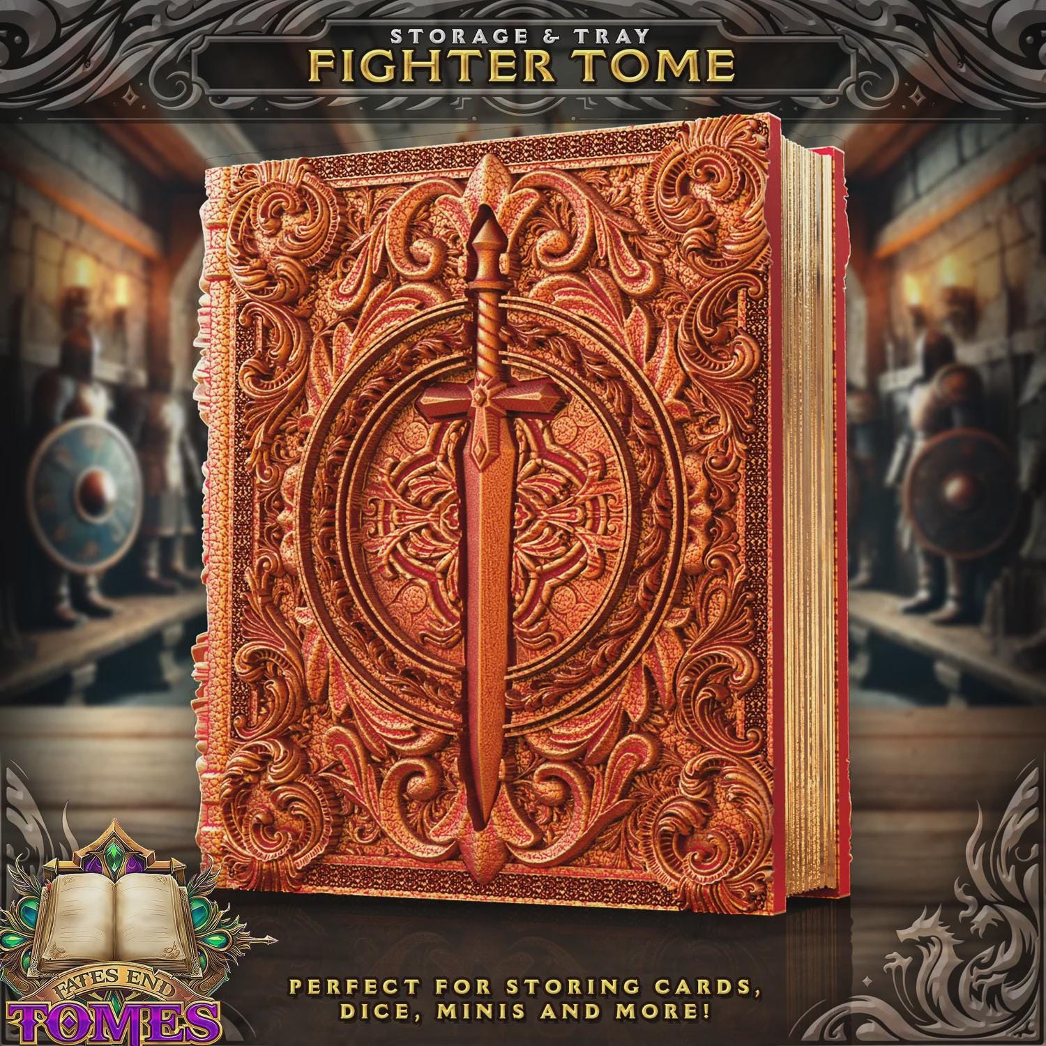 Fighter Dice Tower Book | Dungeons & Dragons Dice Storage Tome | RPG Dice Tray | Bardic Gift | TTRPG Accessory Organiser
