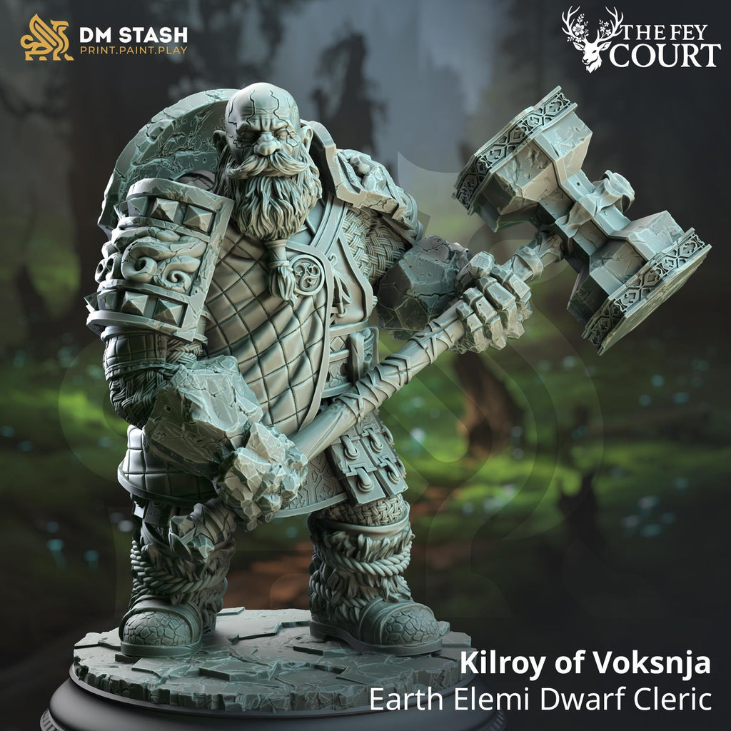 Kilroy Of Voksnja | Earth Genasi Cleric  | 32mm / 28mm / 75mm | Ideal for Tabletop RPGs | Dungeons and Dragons - Dm Stash