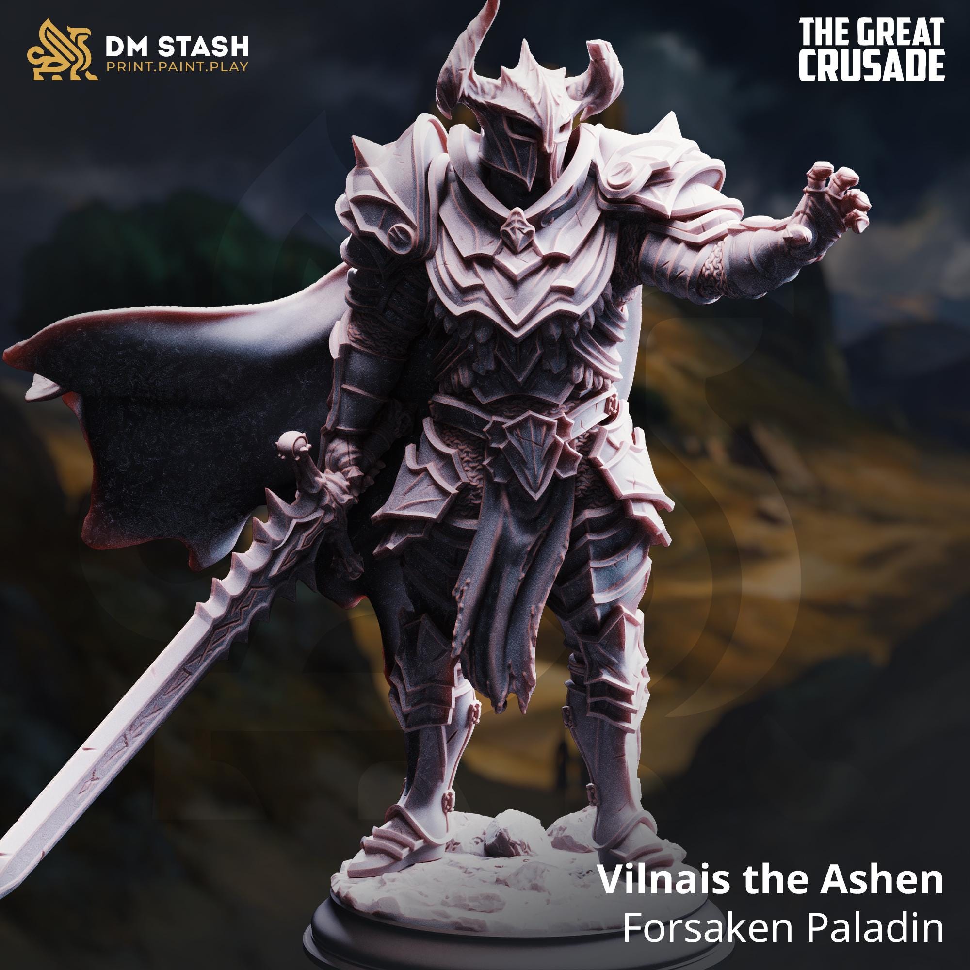 Villnais The Ashen Paladin DND Miniature | 32mm Resin RPG Figure Dungeons and Dragons