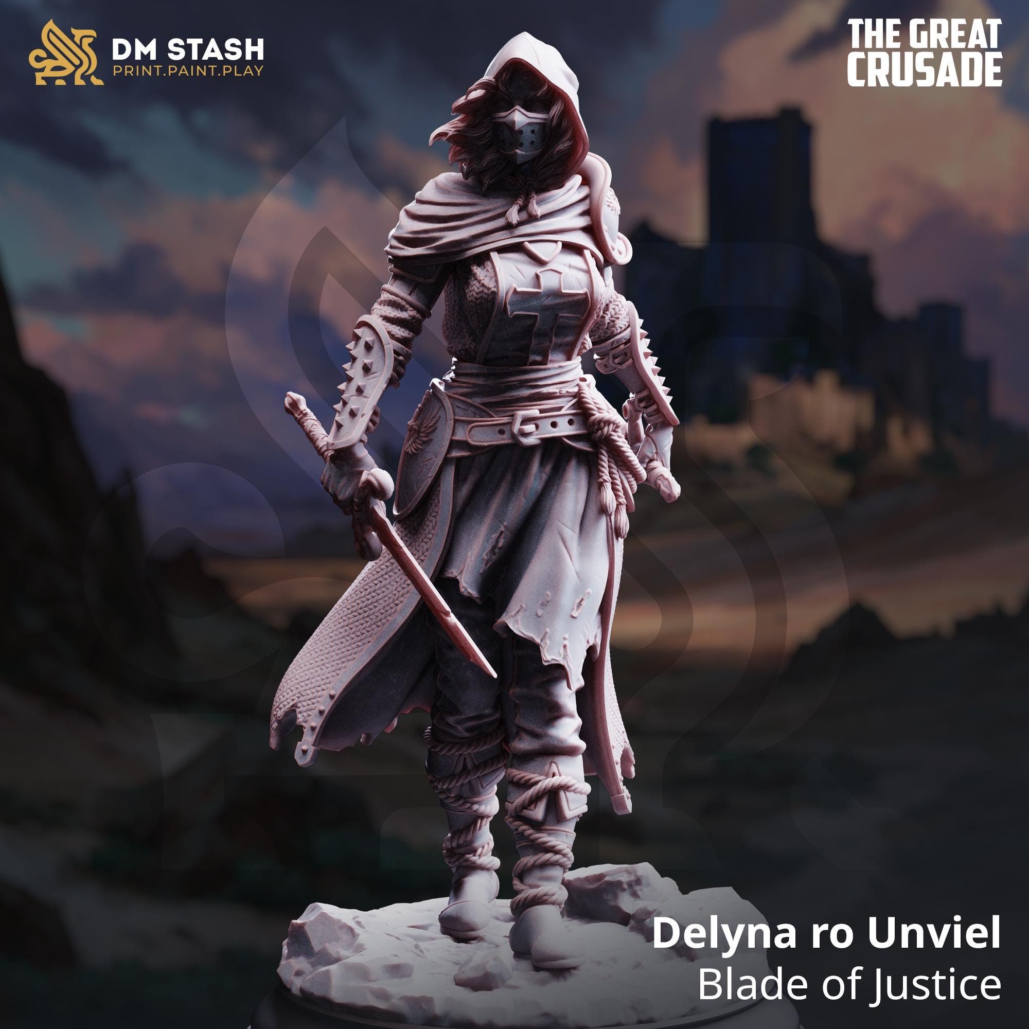 Delyna Ro Unviel | Human Elf Fighter Cleric Rogue Paladin | 32mm / 28mm / 75mm | Ideal for Tabletop RPGs | Dungeons and Dragons - Dm Stash
