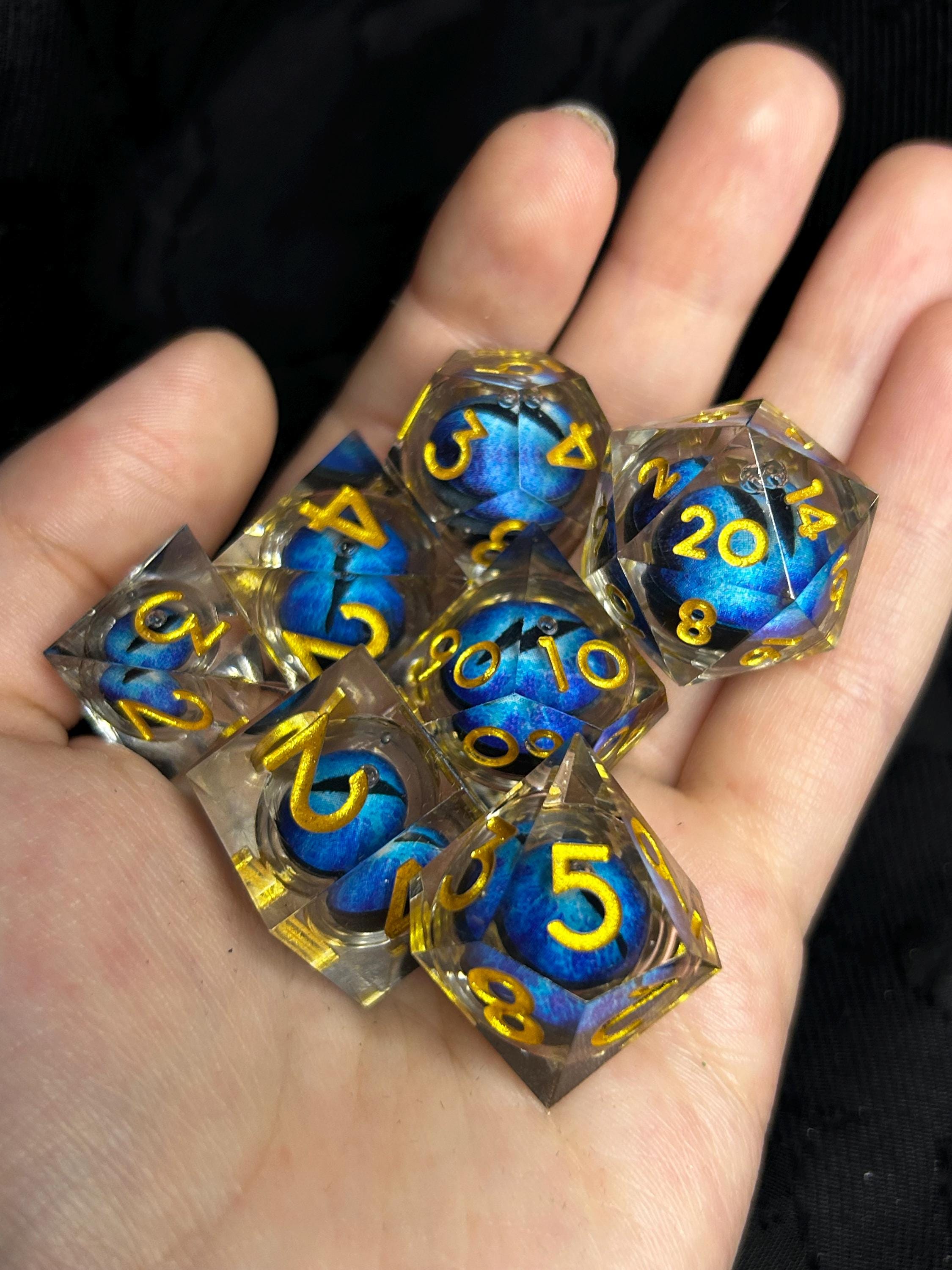 Frostwyrm Eye | White Dragon Inspired Liquid Core Dice Set | Sharp Edge D&D Dice | Premium RPG Polyhedral Dice For TTRPGS