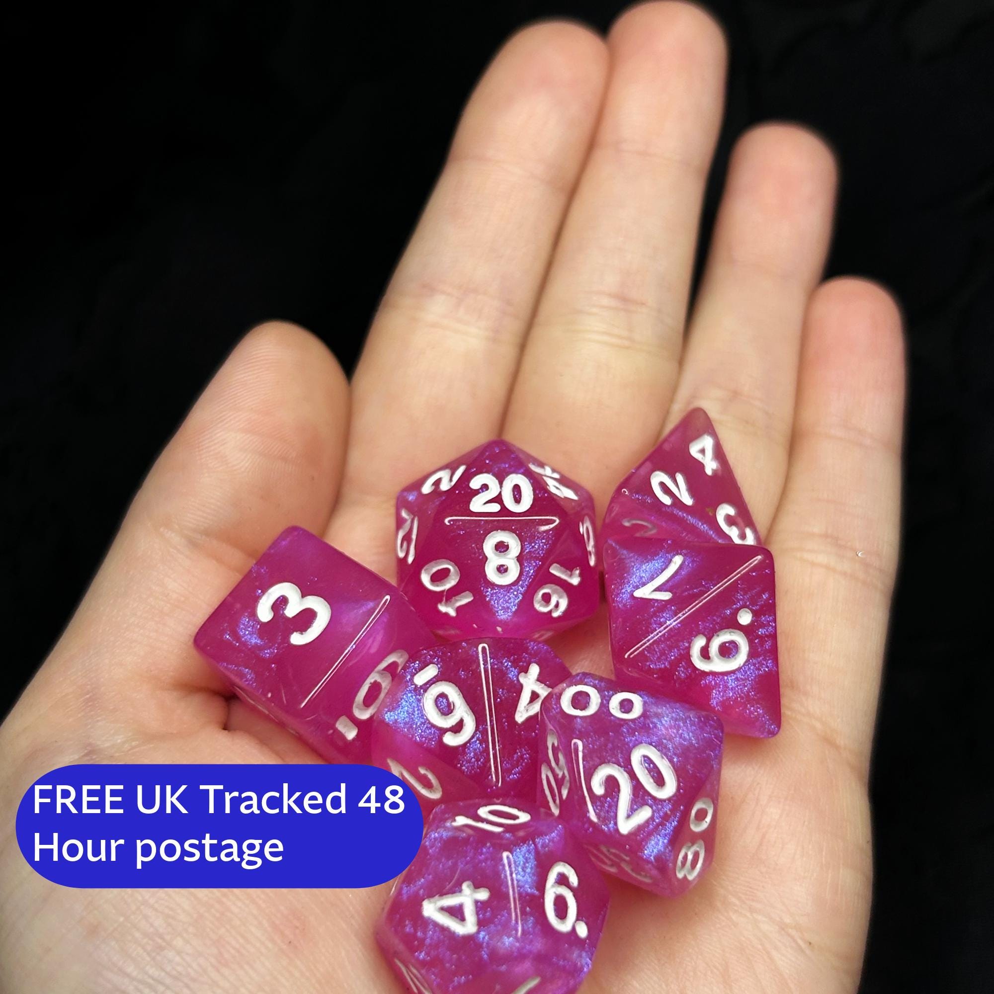 Rosefae Spellshard | Iridescent Fantasy Sharp-Edge Dice Set | Pink Fae Magic D&D Dice | Polyhedral RPG Set for Dungeons and Dragons