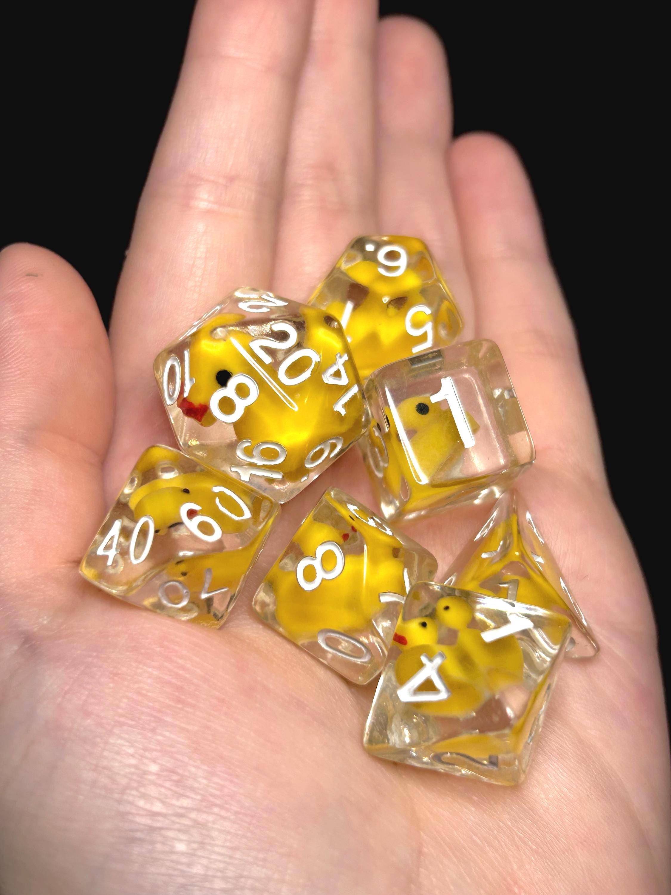 Duck Luck Dice Set with Embedded Rubber Ducks | 7pc TTRPG Dice for Dungeons & Dragons