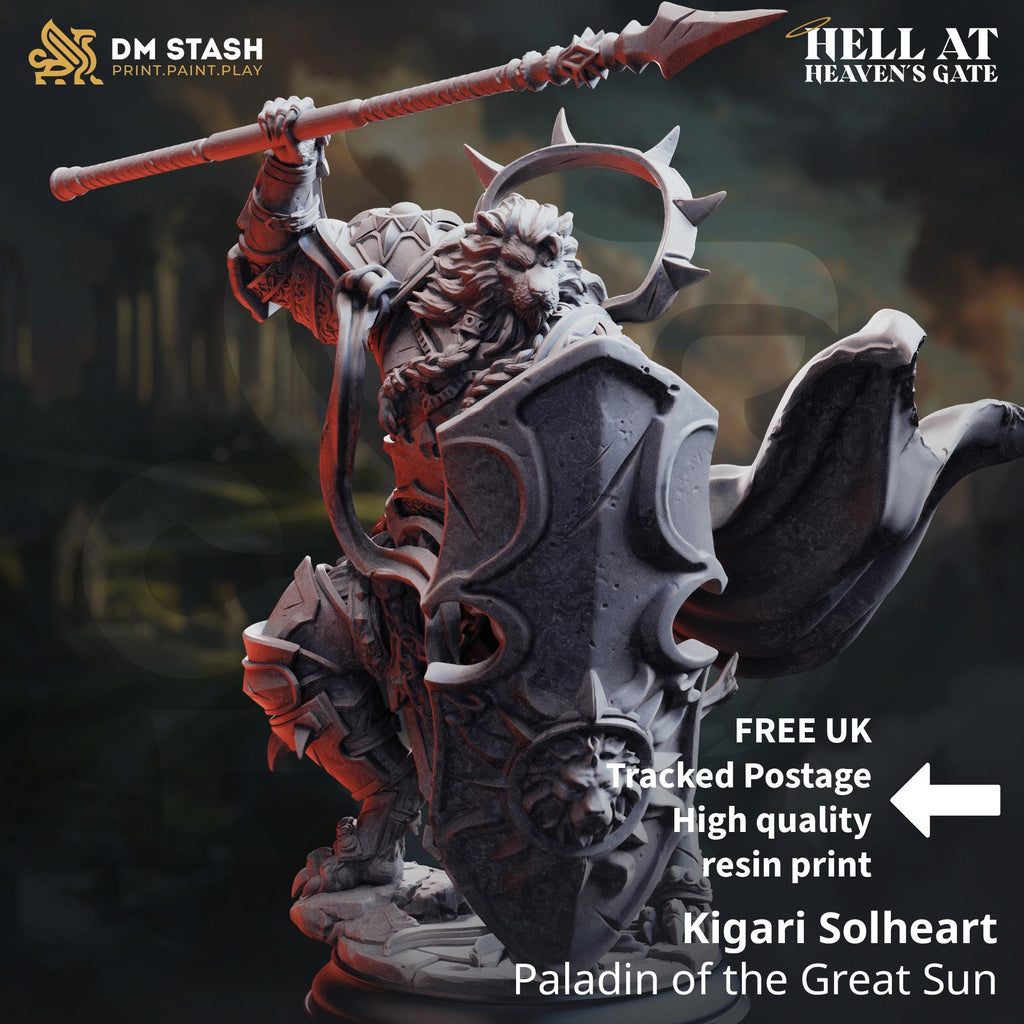 Kigari Paladin | Lionfolk Fighter Cleric DND Miniature | 32mm Resin RPG Figure Dungeons and Dragons