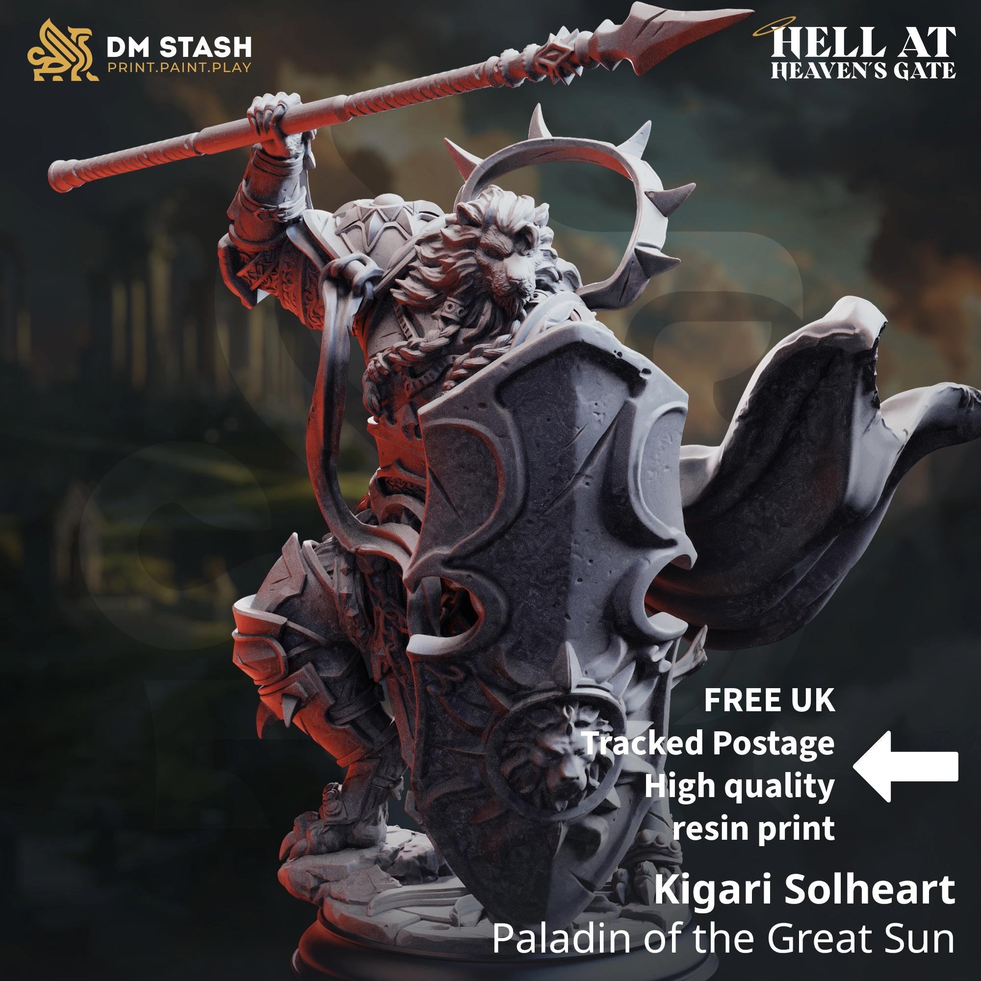 Kigari Paladin | Lionfolk Fighter Cleric DND Miniature | 32mm Resin RPG Figure Dungeons and Dragons
