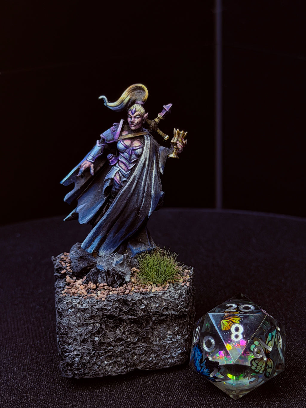 Pre-Painted D&D Miniature | Dark Elf Sorceress | Hand-Painted Fantasy Character | TTRPG Ready