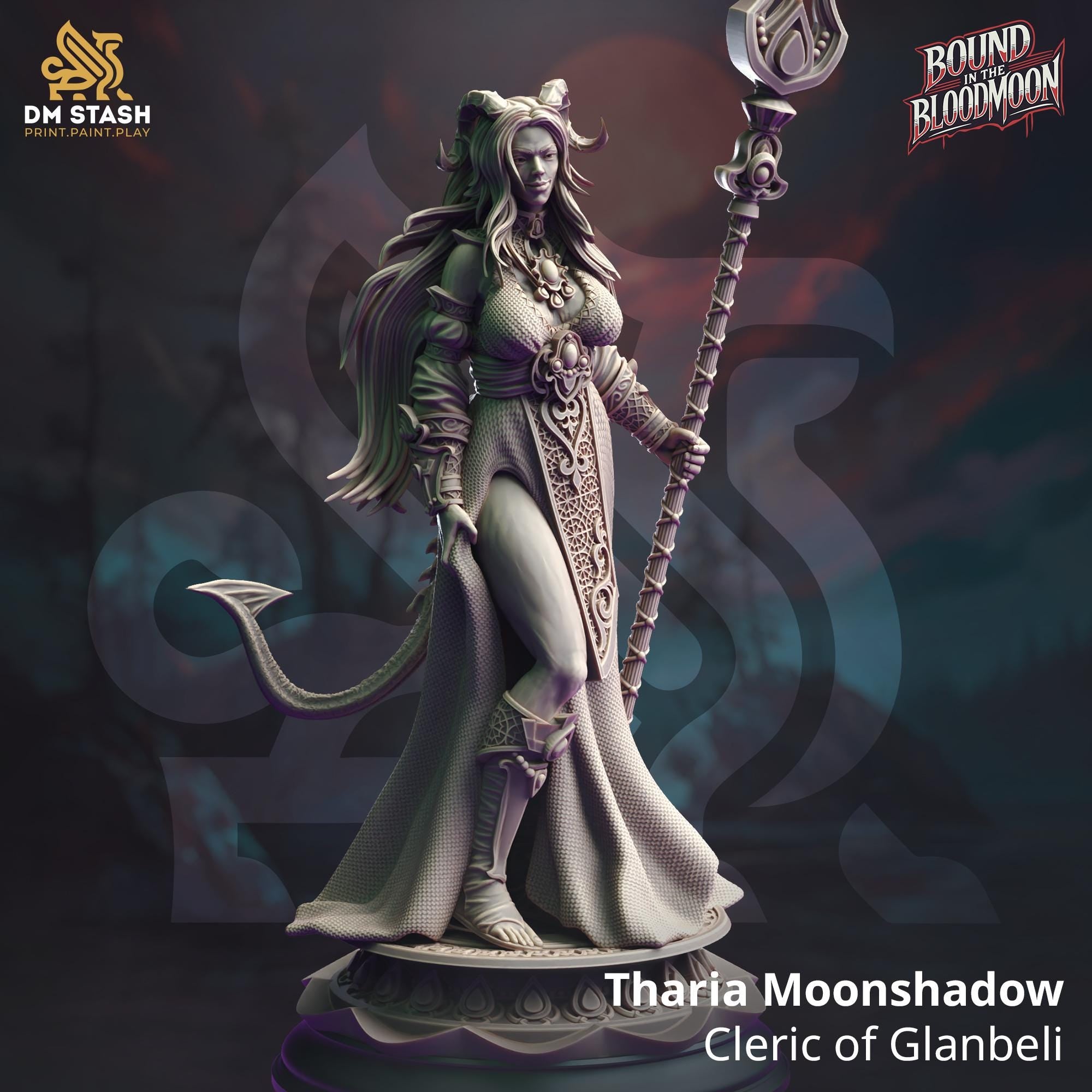 Tharia Moonshadow | Female Tiefling Mage Cleric Wizard | 32mm / 28mm / 75mm | Ideal for Tabletop RPGs | Dungeons and Dragons - Dm Stash