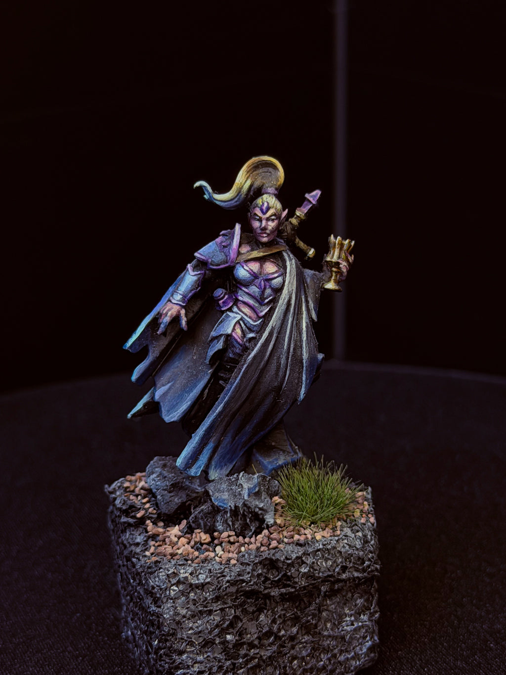 Pre-Painted D&D Miniature | Dark Elf Sorceress | Hand-Painted Fantasy Character | TTRPG Ready