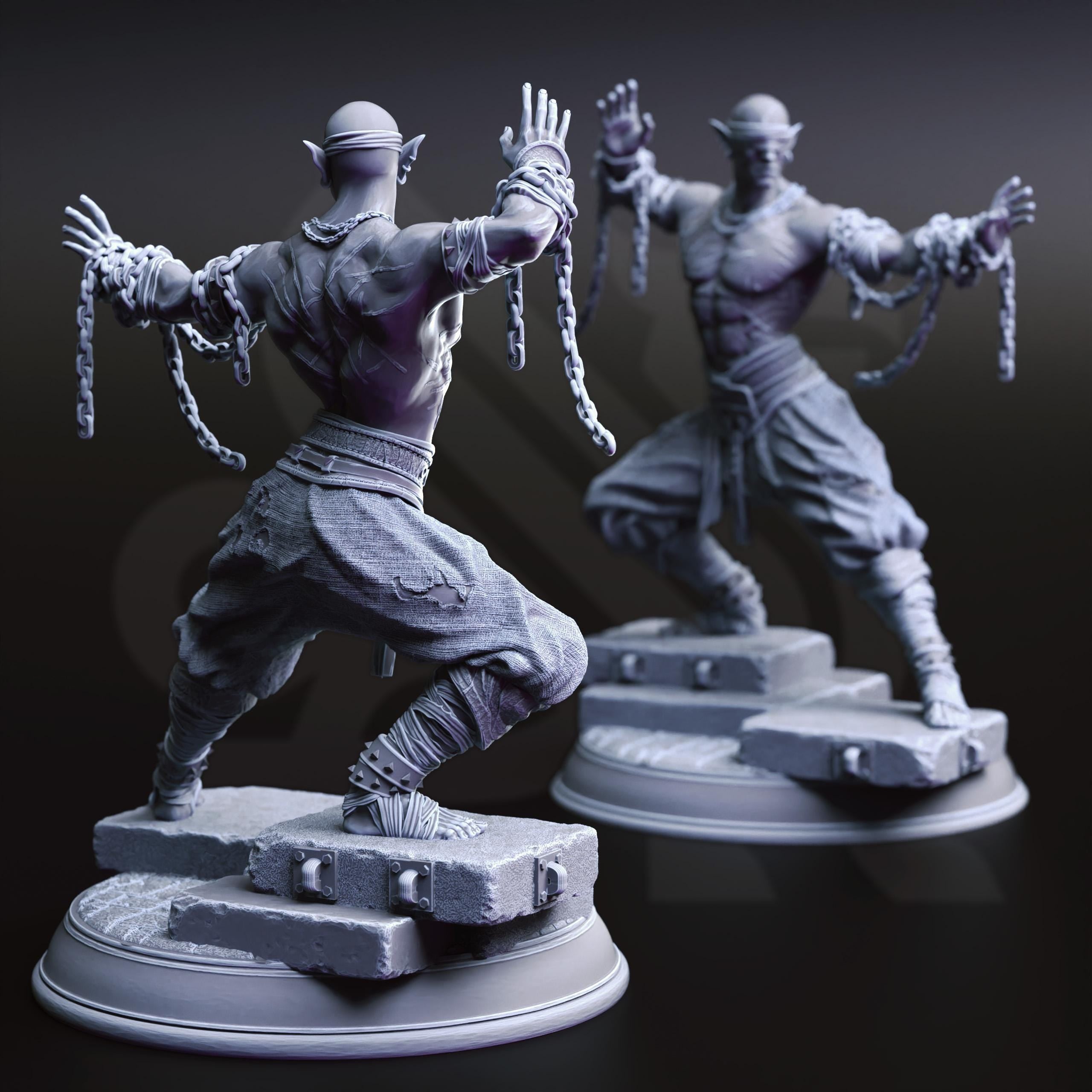 Uxas Vergos | Elf Drow Dark Elf Monk Fighter Barbarian | 32mm / 28mm / 75mm | Ideal for Tabletop RPGs | Dungeons and Dragons - Dm Stash