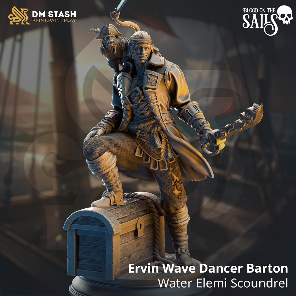 Ervin Wave Dancer | Pirate Elf Genasi Fighter Rogue  | 32mm / 28mm / 75mm | Ideal for Tabletop RPGs | Dungeons and Dragons - Dm Stash