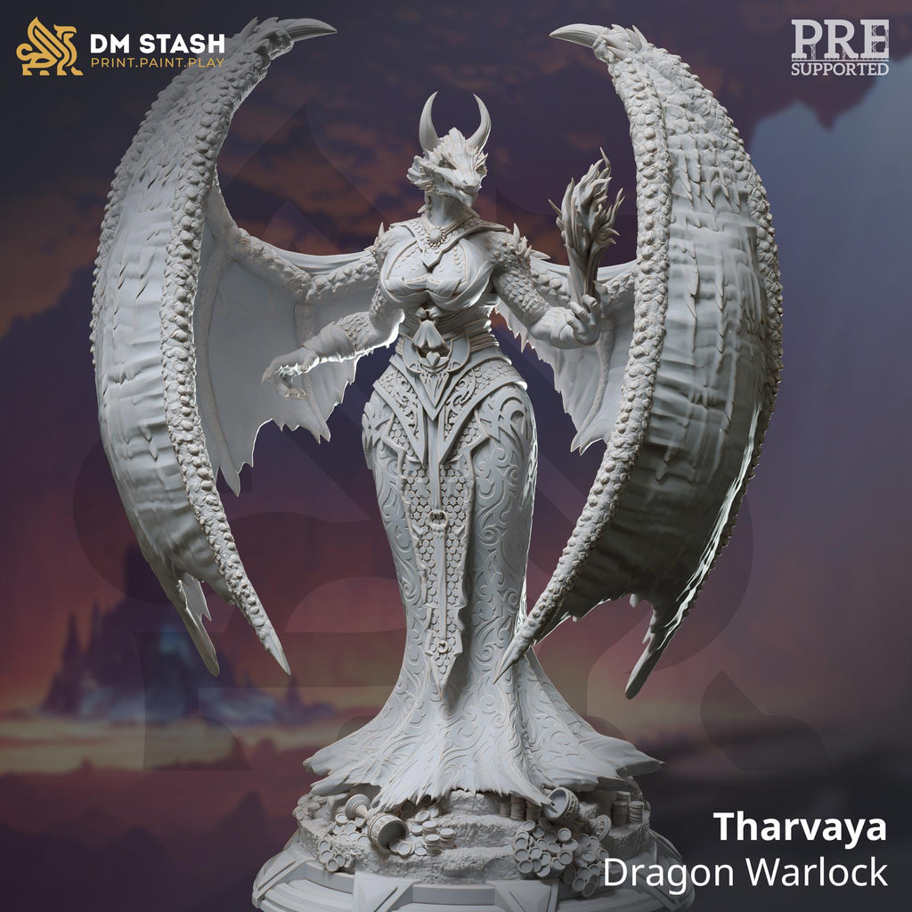 Tharvaya | Female Dragonborn Warlock Mage Wizard Sorcerer | 32mm / 28mm / 75mm | Ideal for Tabletop RPGs | Dungeons and Dragons - Dm Stash
