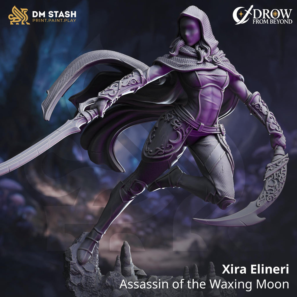 Xira Elineri | Female Drow Dark Elf Assassin Rogue Ranger | 32mm / 28mm / 75mm | Ideal for Tabletop RPGs | Dungeons and Dragons - Dm Stash
