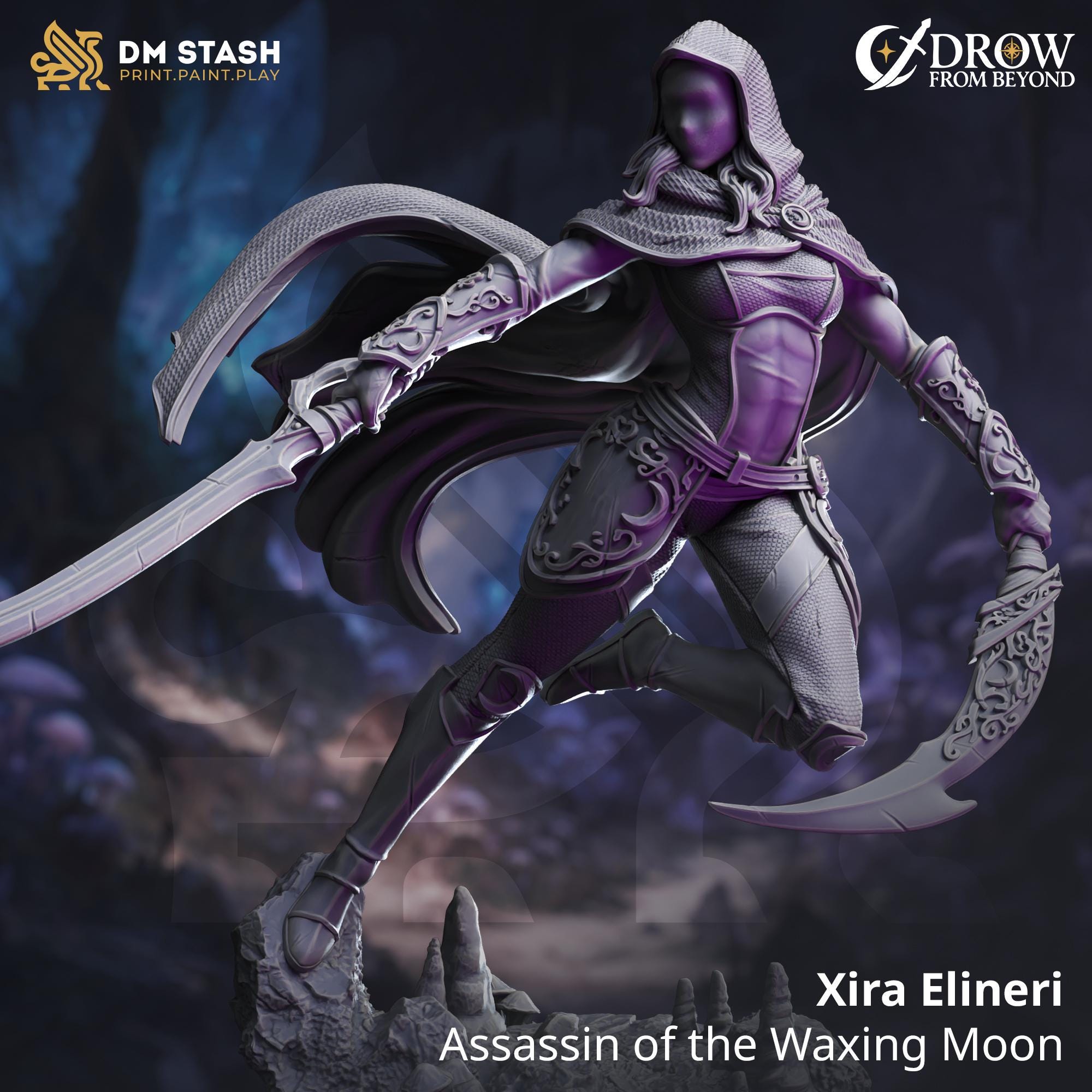 Xira Elineri | Female Drow Dark Elf Assassin Rogue Ranger | 32mm / 28mm / 75mm | Ideal for Tabletop RPGs | Dungeons and Dragons - Dm Stash