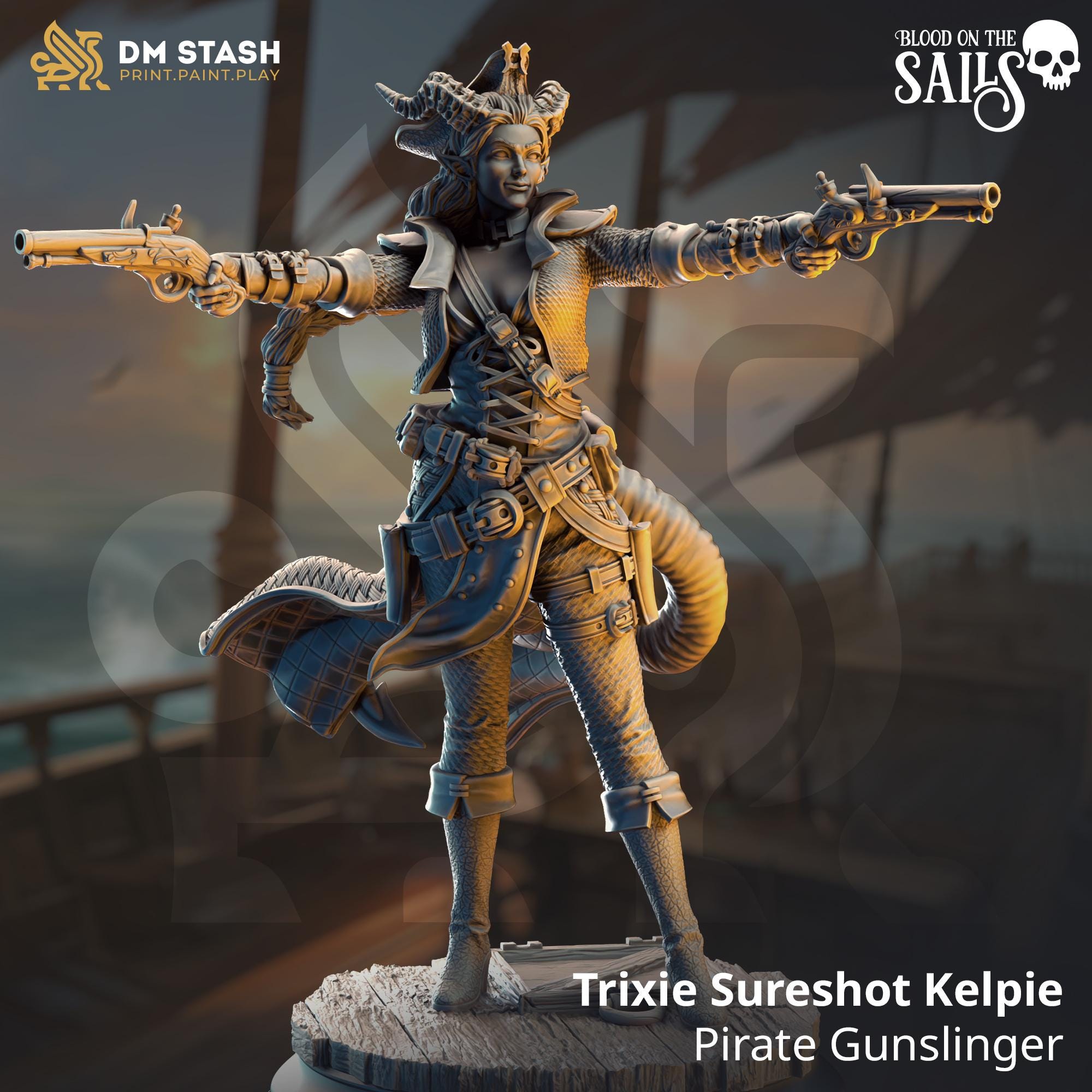 Trixie Sureshot Kelpie | Tiefling Gunslinger Pirate Ranger | 32mm / 28mm / 75mm | Ideal for Tabletop RPGs | Dungeons and Dragons - Dm Stash