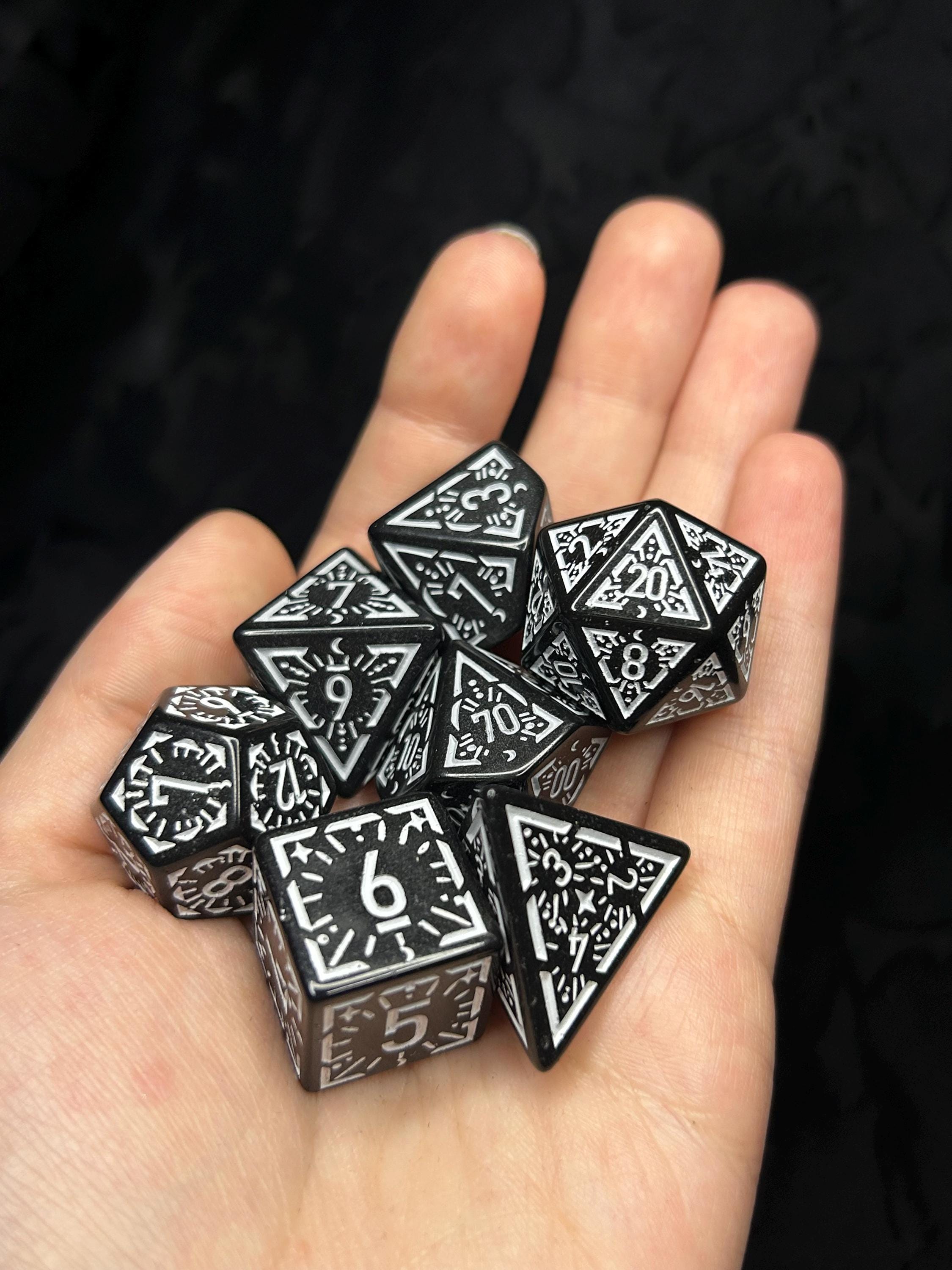 Midnight Augury | Arcane Divination Sharp-Edge Dice Set | Witchy Inspired DnD Dice | Black & Silver Polyhedral Set for Dungeons and Dragons