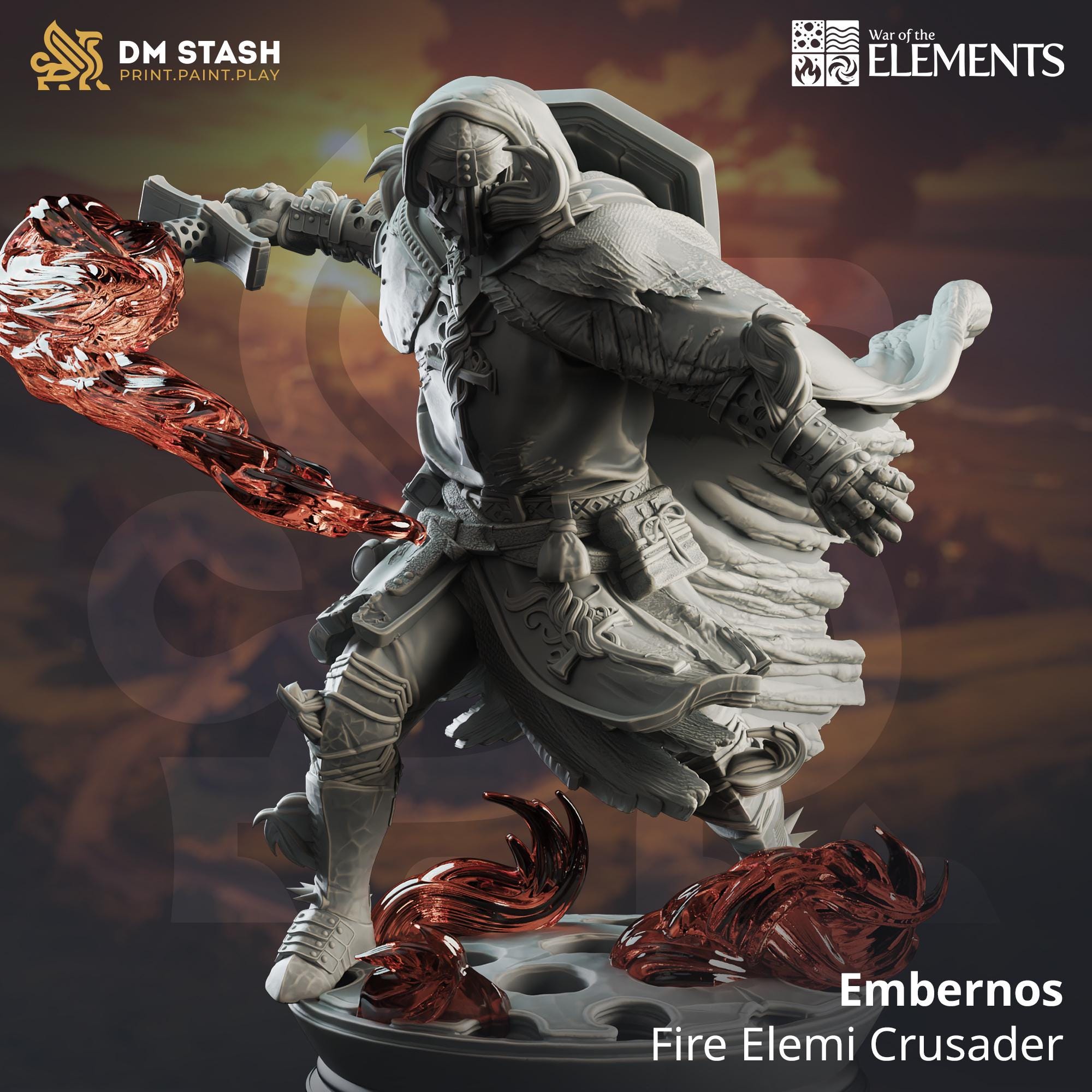 Embernos | Fire Genasi Fighter Paladin | 32mm / 28mm / 75mm | Ideal for Tabletop RPGs | Dungeons and Dragons - Dm Stash