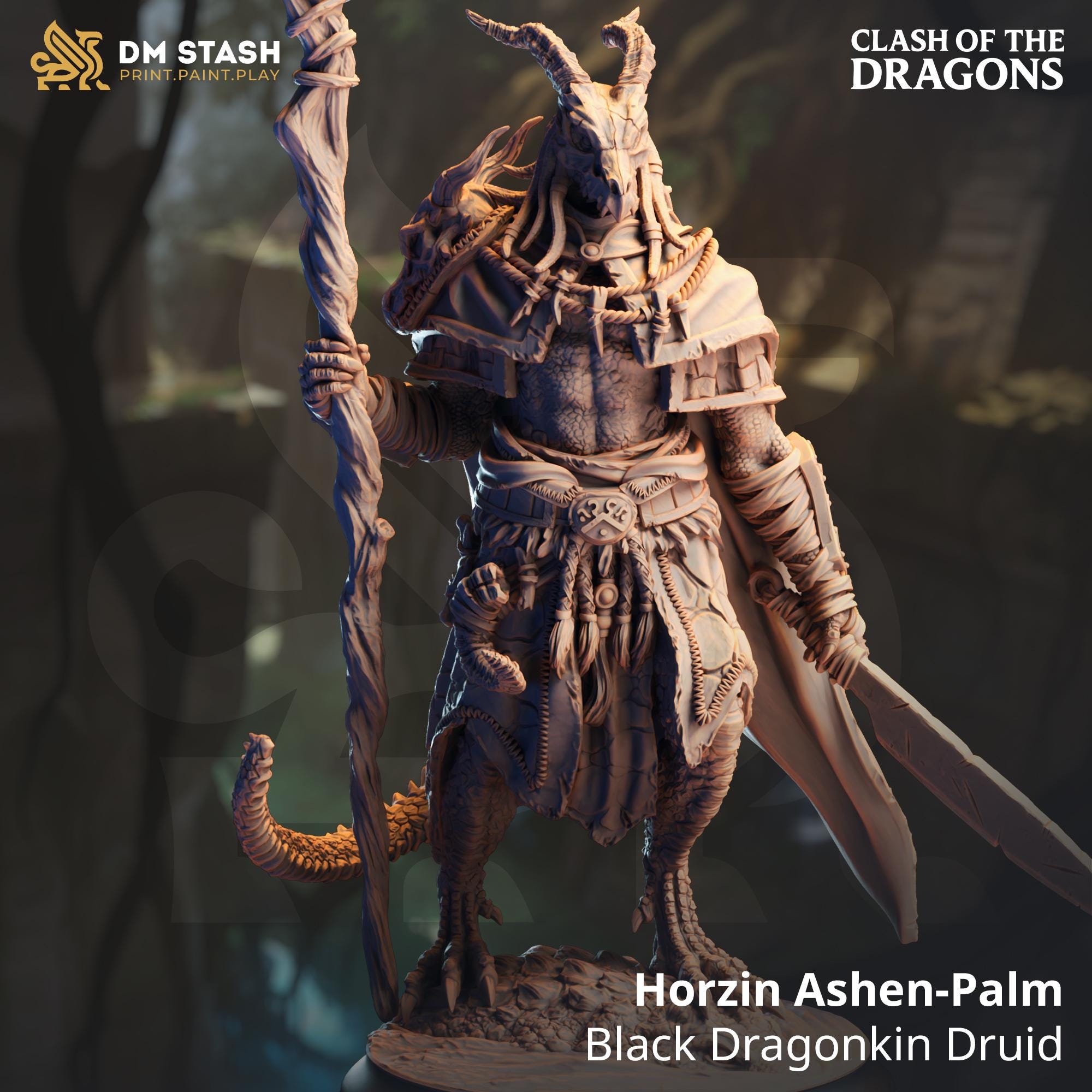 Horzin Ashen-Palm | Dragonborn Druid | 32mm / 28mm / 75mm | Ideal for Tabletop RPGs | Dungeons and Dragons - Dm Stash