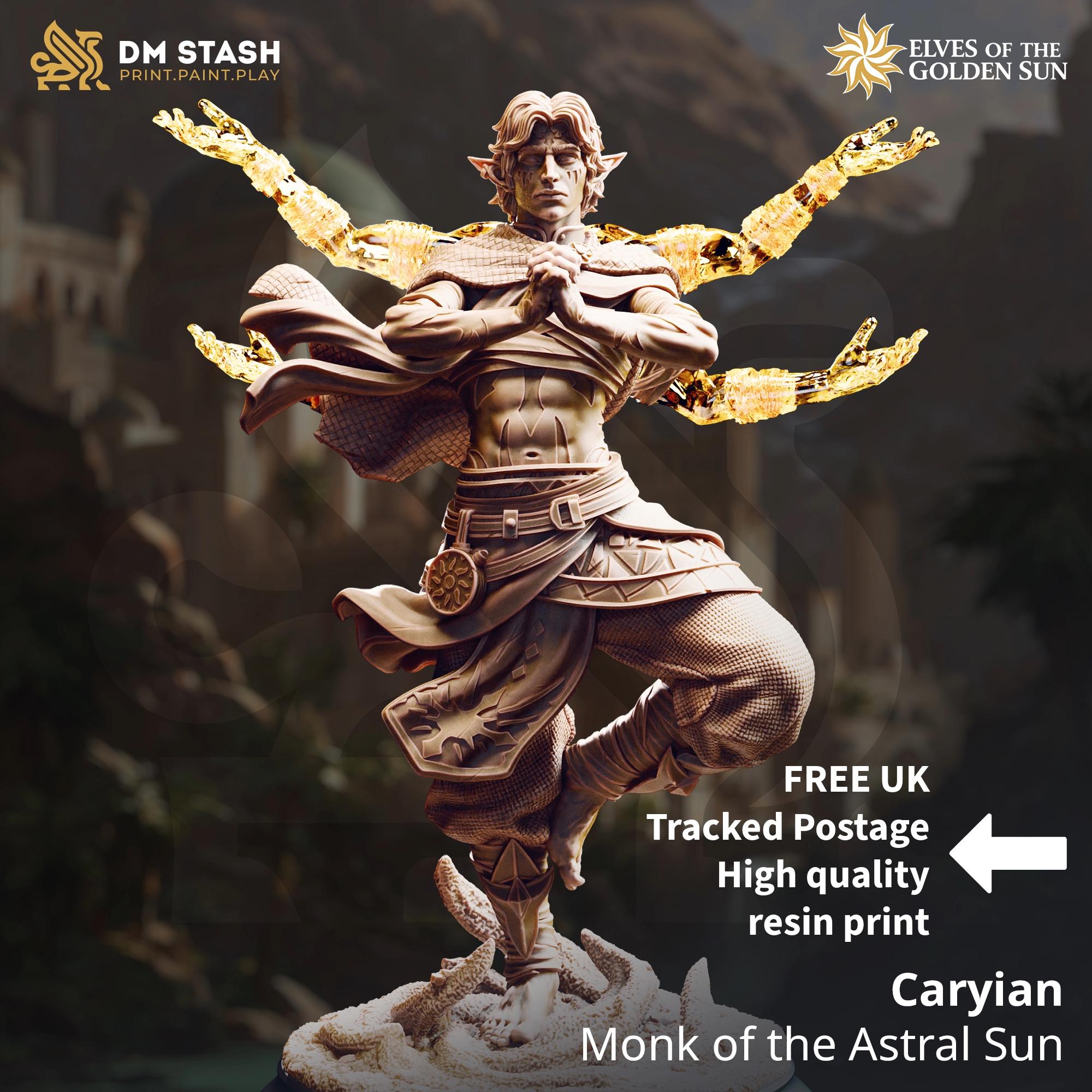 Caryian Of The Astral Sun | Elf Monk Fighter Barbarian | 32mm / 28mm / 75mm | Ideal for Tabletop RPGs | Dungeons and Dragons - Dm Stash