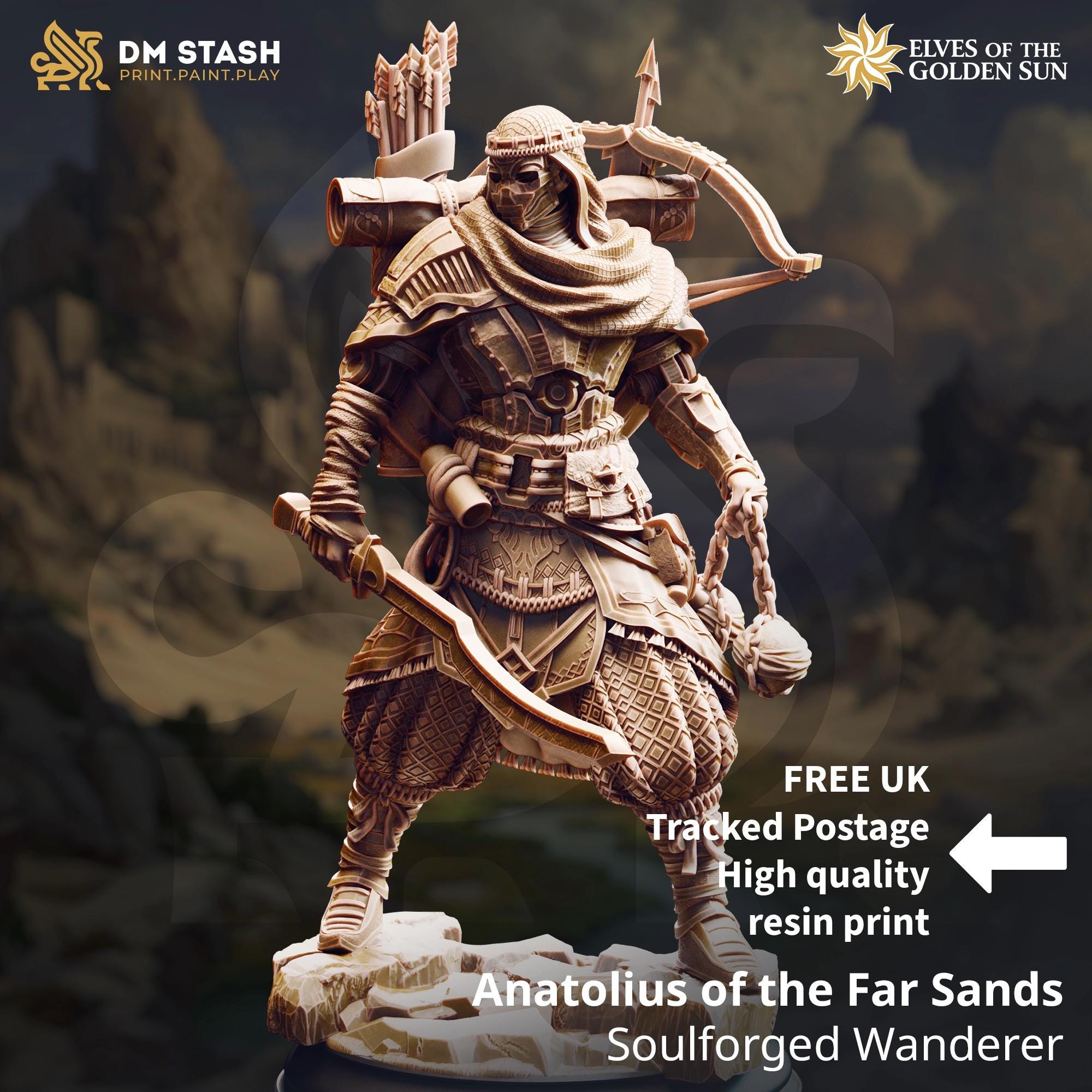 Anatolius Of The Far Sands |  Warforged Fighter Ranger  | 32mm / 28mm / 75mm | Ideal for Tabletop RPGs | Dungeons and Dragons - Dm Stash