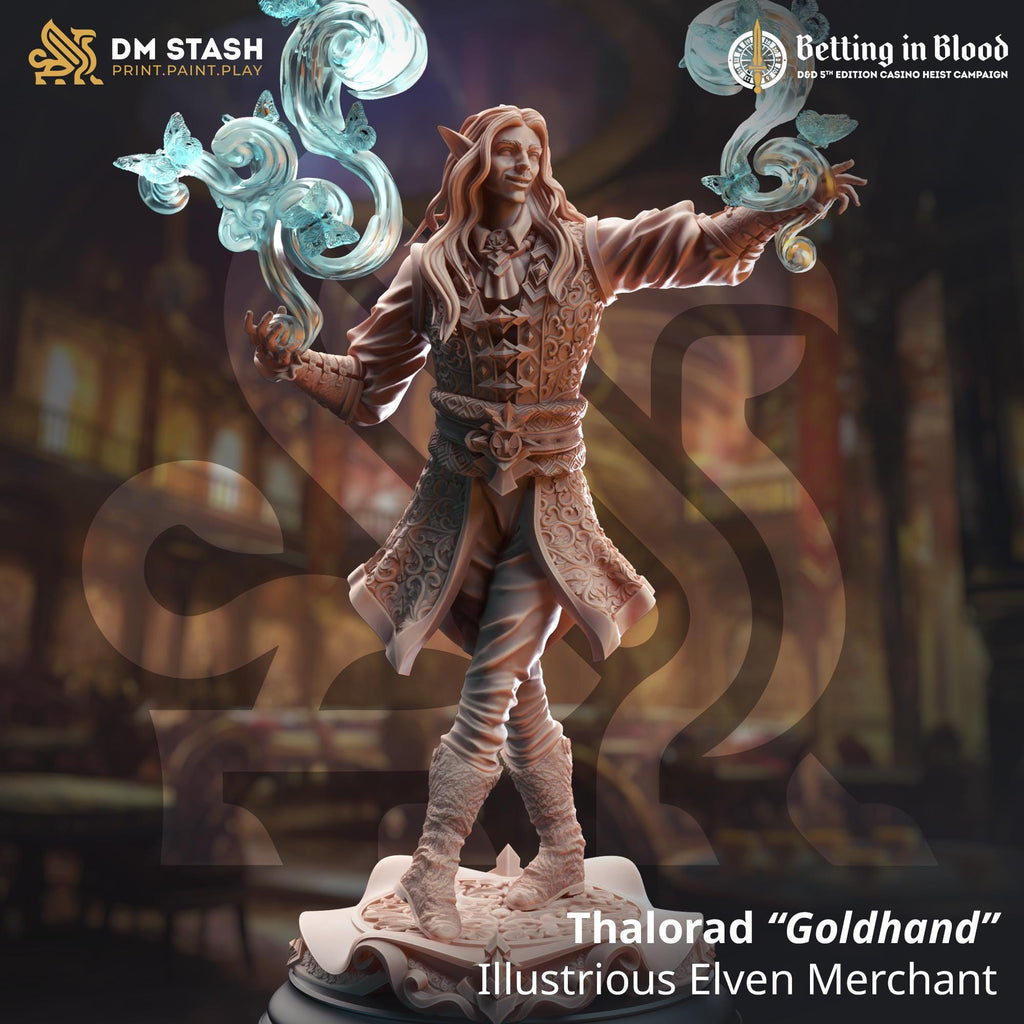 Thalorad Goldhand Enchanting Sorcerer | Elf Wizard Sorcerer | 32mm / 28mm / 75mm | Ideal for Tabletop RPGs | Dungeons and Dragons - Dm Stash