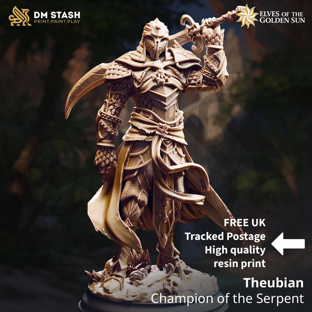 Theubian Champion Of The Serpent| Human Elf Fighter Paladin | 32mm / 28mm / 75mm | Ideal for Tabletop RPGs | Dungeons and Dragons - Dm Stash