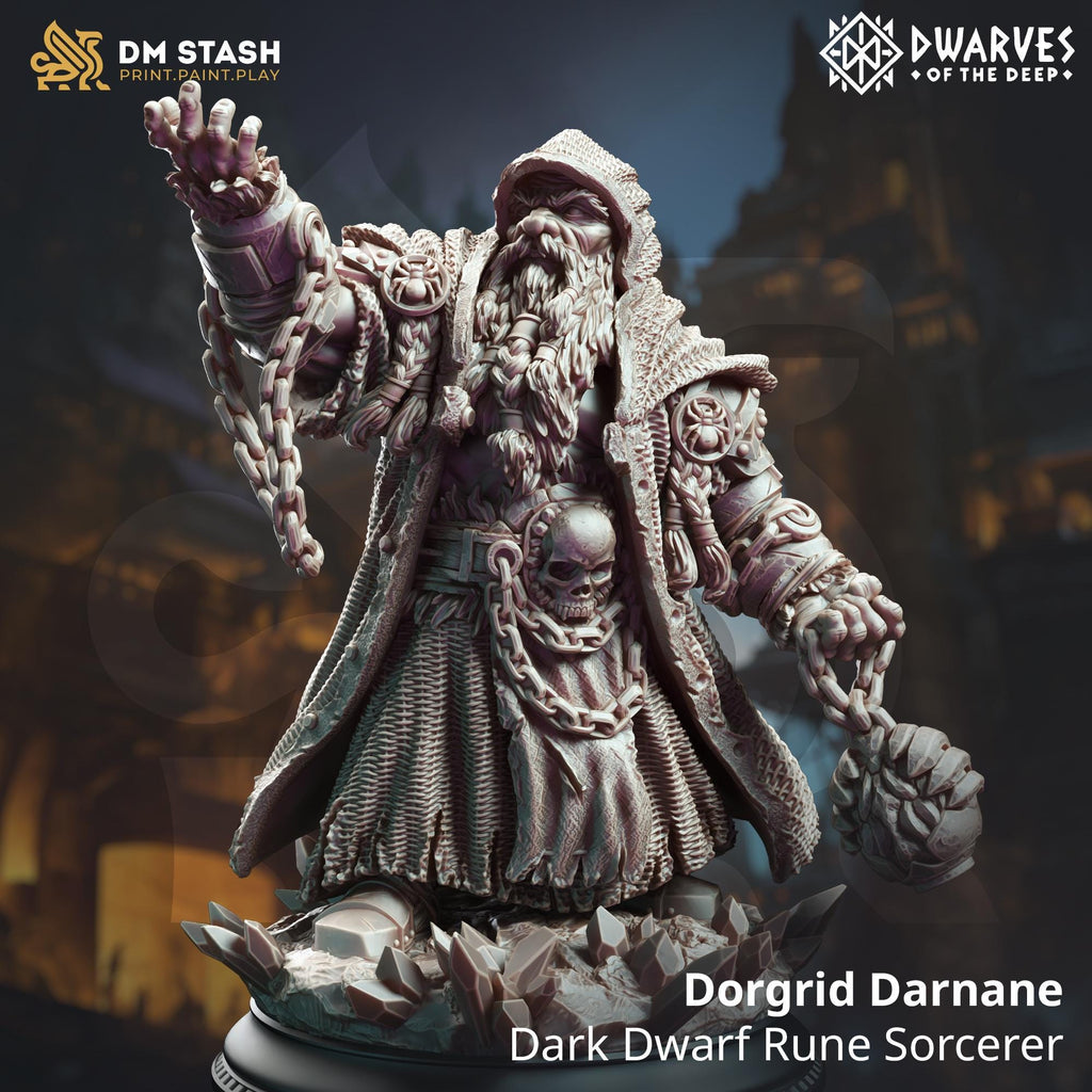 Dorgrid Rune Sorcerer | Dwarf Duergar Mage Wizard Cultist | 32mm / 28mm / 75mm | Ideal for Tabletop RPGs | Dungeons and Dragons - Dm Stash