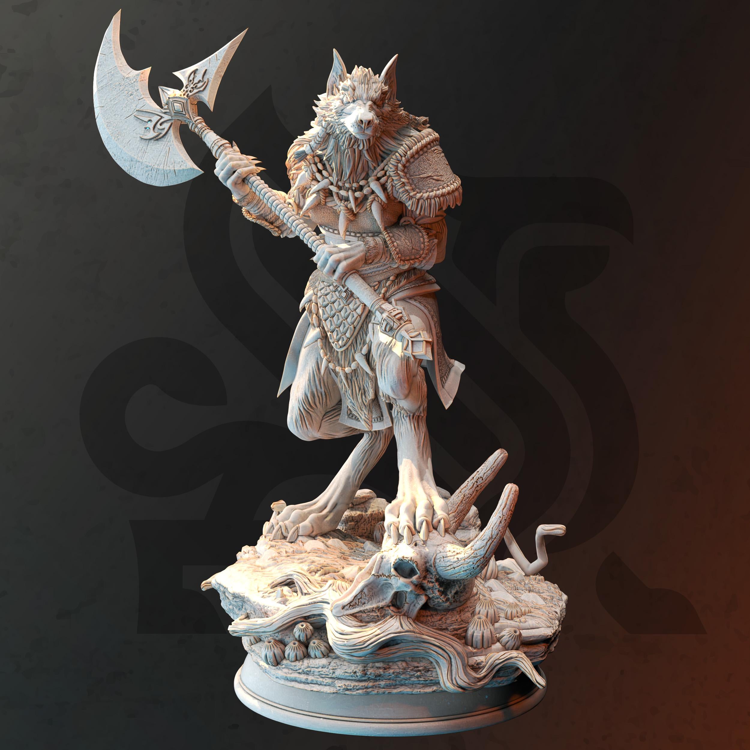 Ariana Grey l Werewolf | Wolf folk Monster Enemy Barbarian | 32mm / 28mm / 75mm | Ideal for Tabletop RPGs | Dungeons and Dragons - Dm Stash