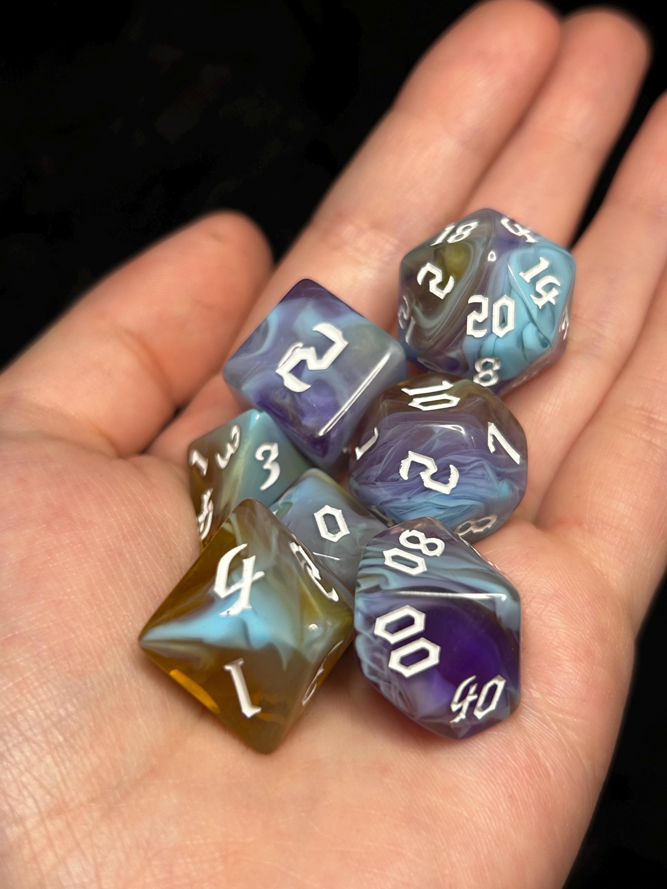 Stormseer’s Dream | Blue Purple Swirl DnD Dice Set | 7pc Cloudy Resin Dice for Dungeons and Dragons | Divination TTRPG Dice Gift