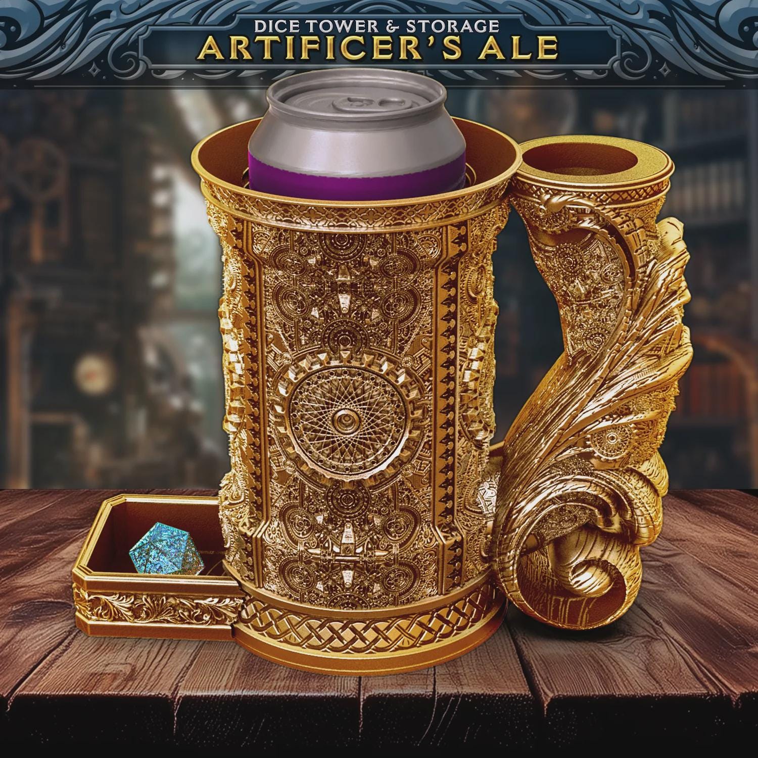 DND Artificer's Flask Dice Tower | Dice Storage Tankard + Drinks Holder | RPG Dice Vault | Gift for Dungeon Masters & Players