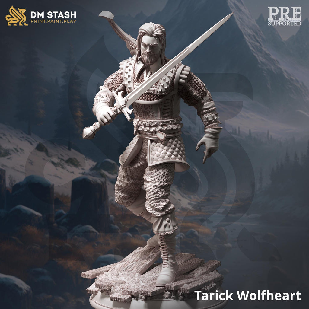 Tarick Wolfheart Fighter Miniature DND Miniature | 32mm Resin RPG Figure Dungeons and Dragons