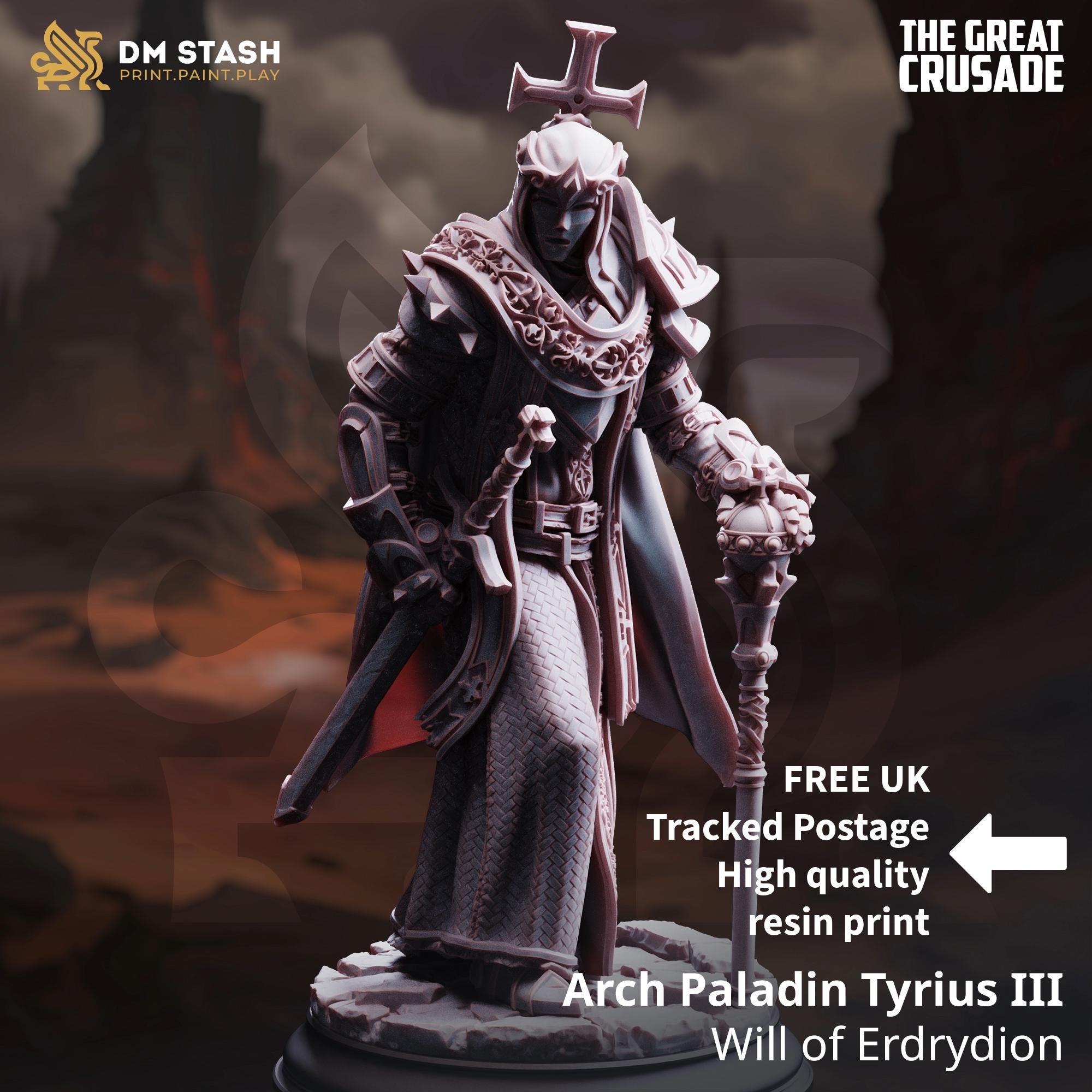 Arch Paladin Tyrius the 3rd | Human Elf Fighter Paladin | 32mm / 28mm / 75mm | Ideal for Tabletop RPGs | Dungeons and Dragons - Dm Stash