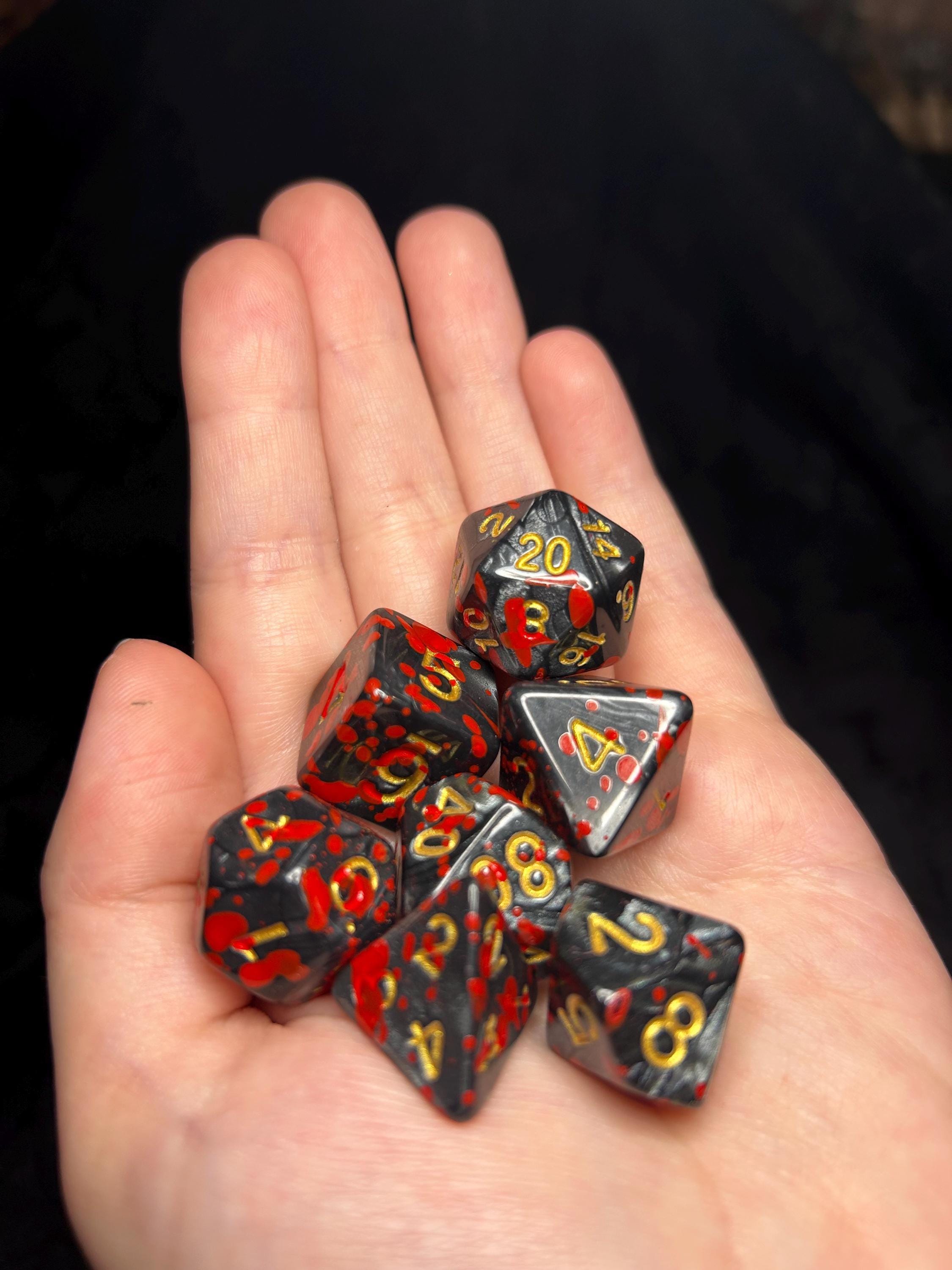 Bloodbound Curse | Black & Red Splatter DnD Dice Set | 7pc Gothic RPG Dice | Horror TTRPG Dice for Dungeons and Dragons, Vampire Campaigns