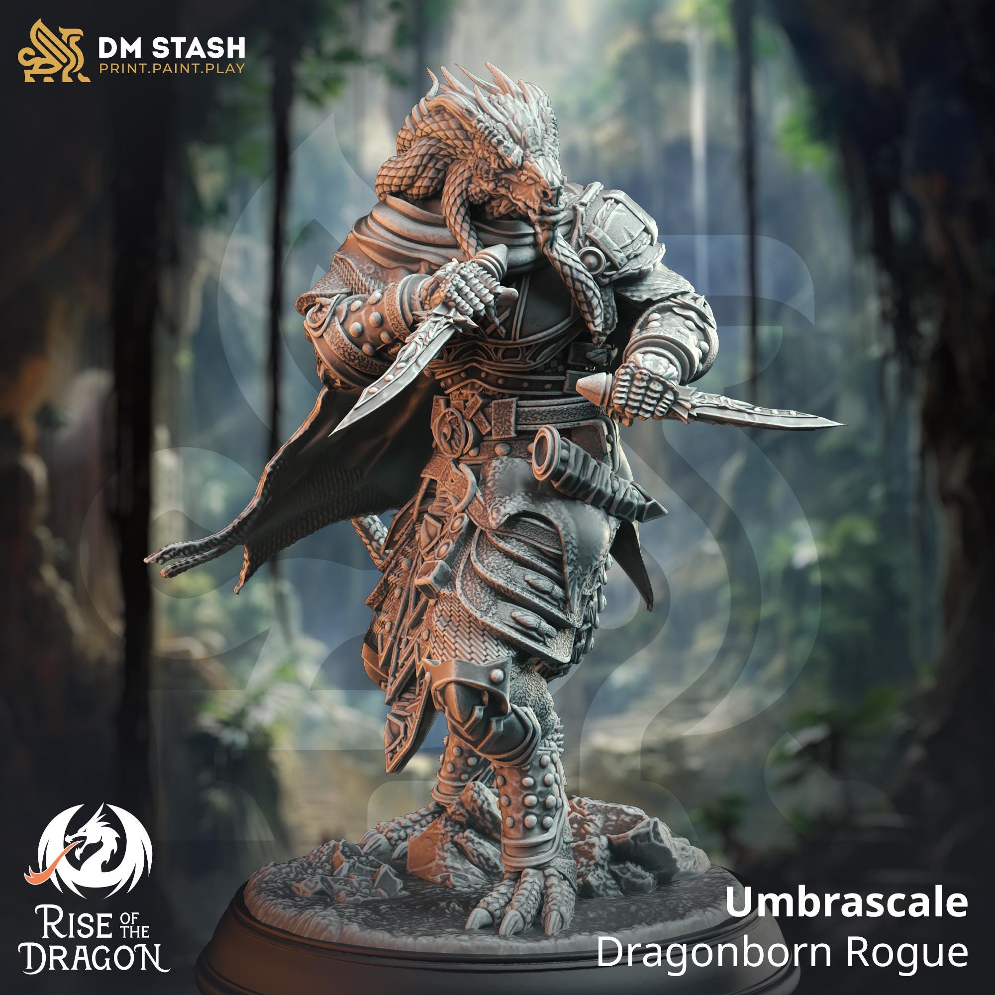 Umbrascale | Dragonborn Rogue Fighter | 32mm / 28mm / 75mm | Ideal for Tabletop RPGs | Dungeons and Dragons - Dm Stash
