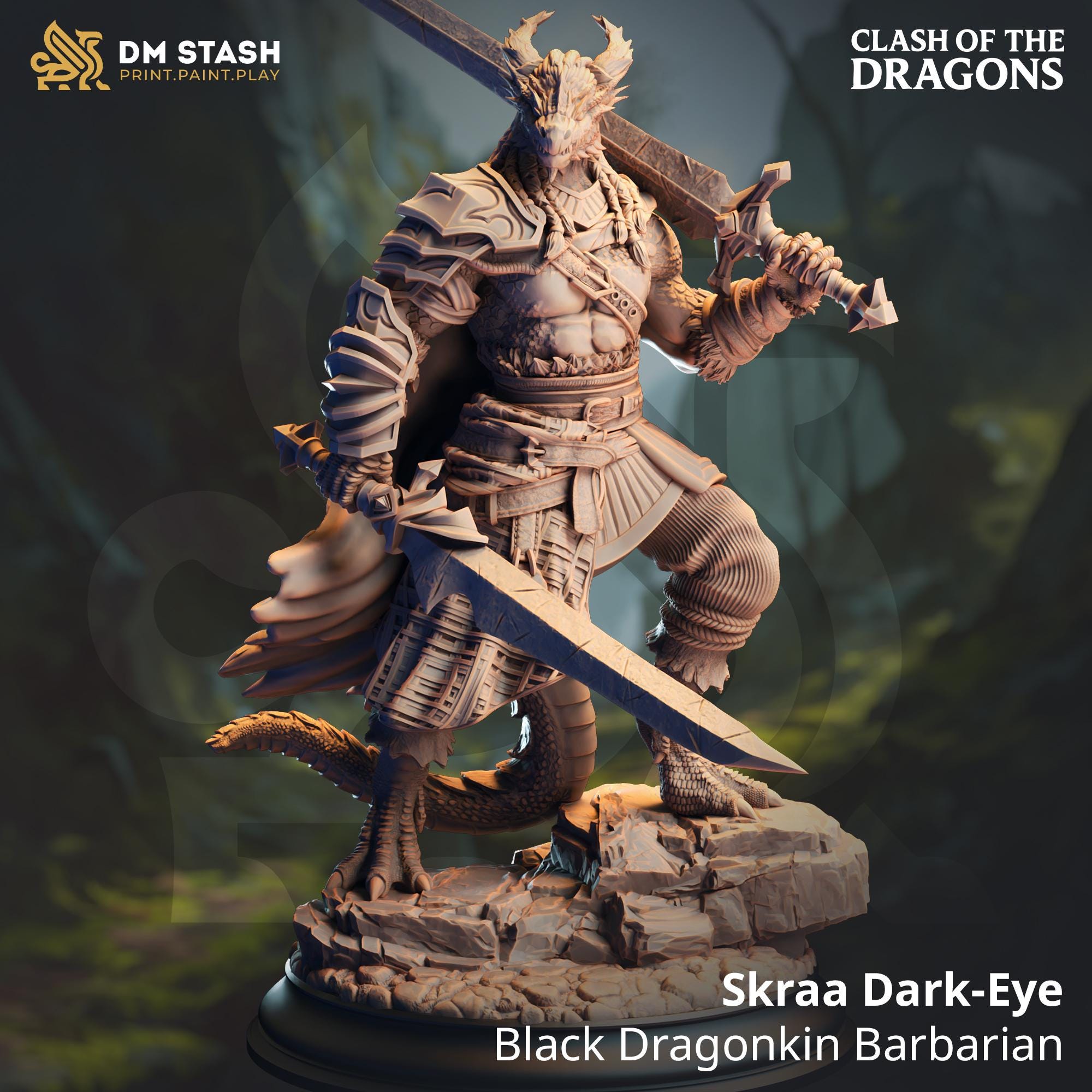 Skraa Dark Eye | Dragonborn Barbarian | 32mm / 28mm / 75mm | Ideal for Tabletop RPGs | Dungeons and Dragons - Dm Stash