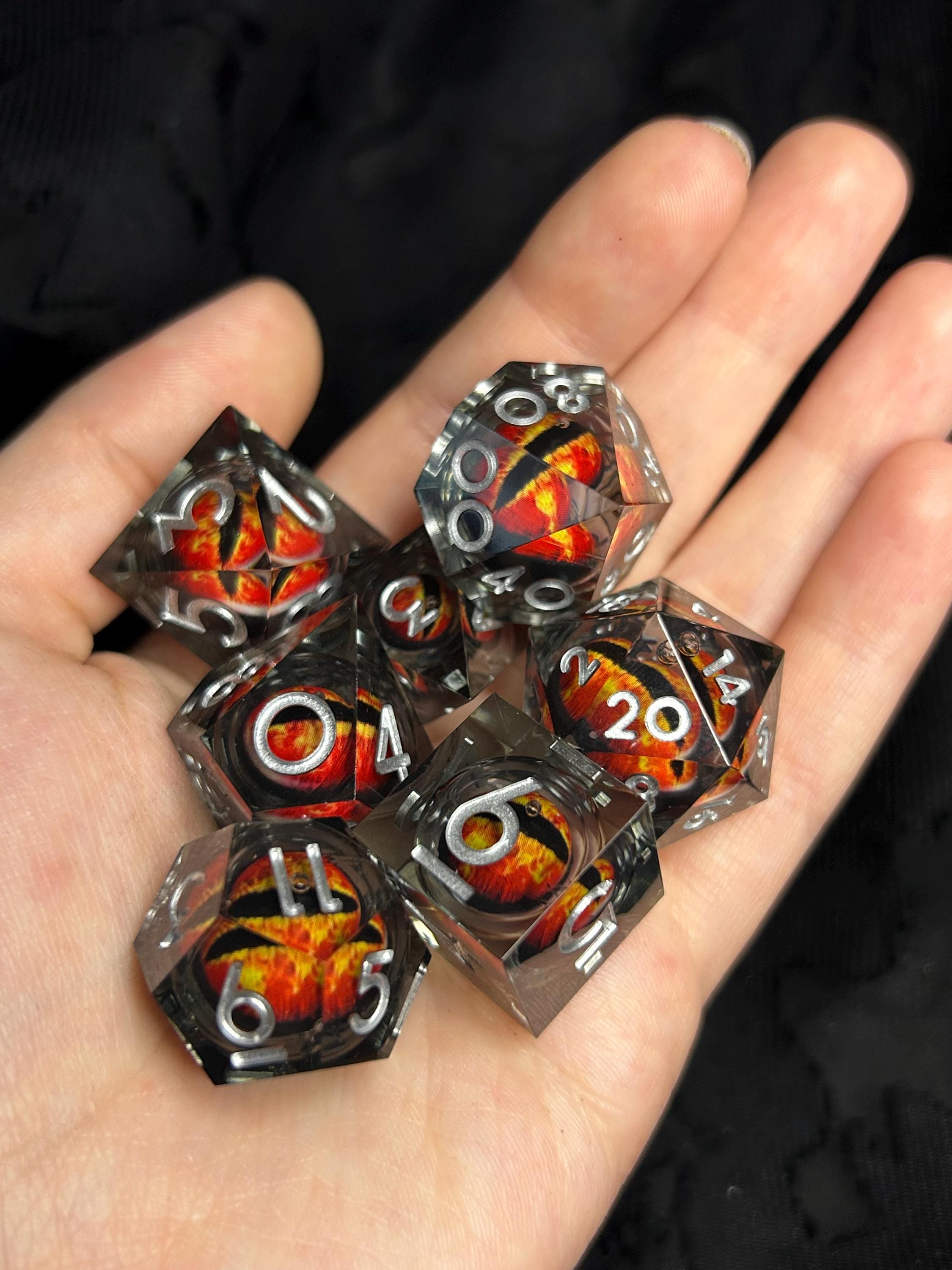 Eye of the Dark Lord | Liquid Core Sharp-Edge D&D Polyhedral Dice Set | Dark Fantasy RPG Dice | Villain Dice | BBEG Dice For TTRPGs