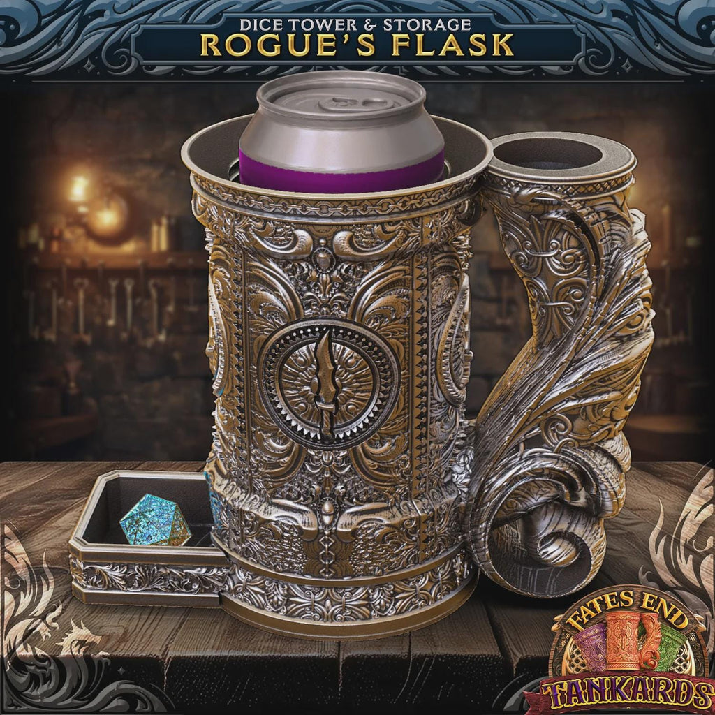 DND Rogue's Flask Dice Tower | Dice Storage Tankard + Drinks Holder | RPG Dice Vault | Gift for Dungeon Masters & Players
