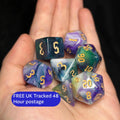 Twilight Tides | Purple Teal Swirl DnD Dice Set | 7pc Resin RPG Dice | Ocean Aurora Dice for Dungeons and Dragons, Pathfinder, TTRPG Gift