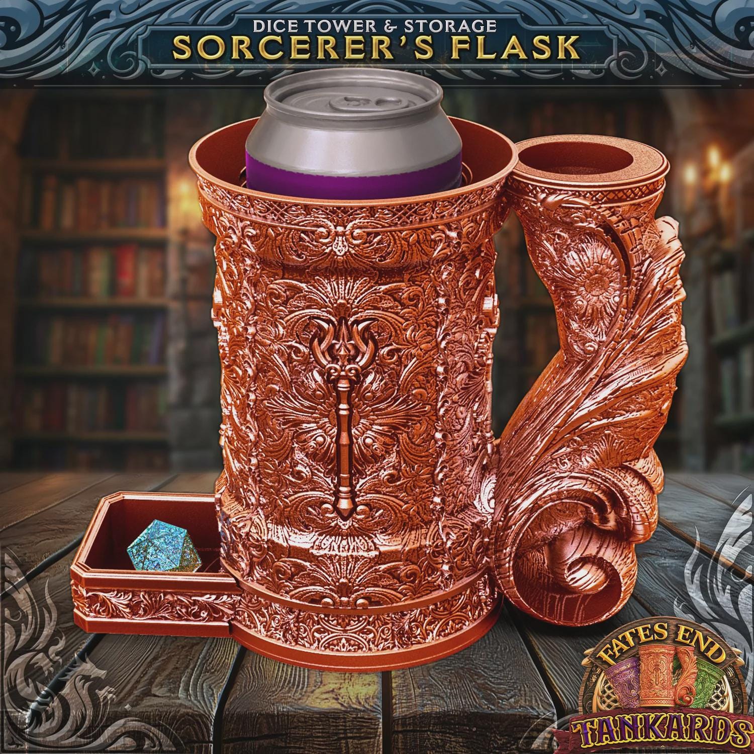 DND Sorcerer’s Flask Dice Tower | Dice Storage Tankard + Drinks Holder | RPG Dice Vault | Gift for Dungeon Masters & Players